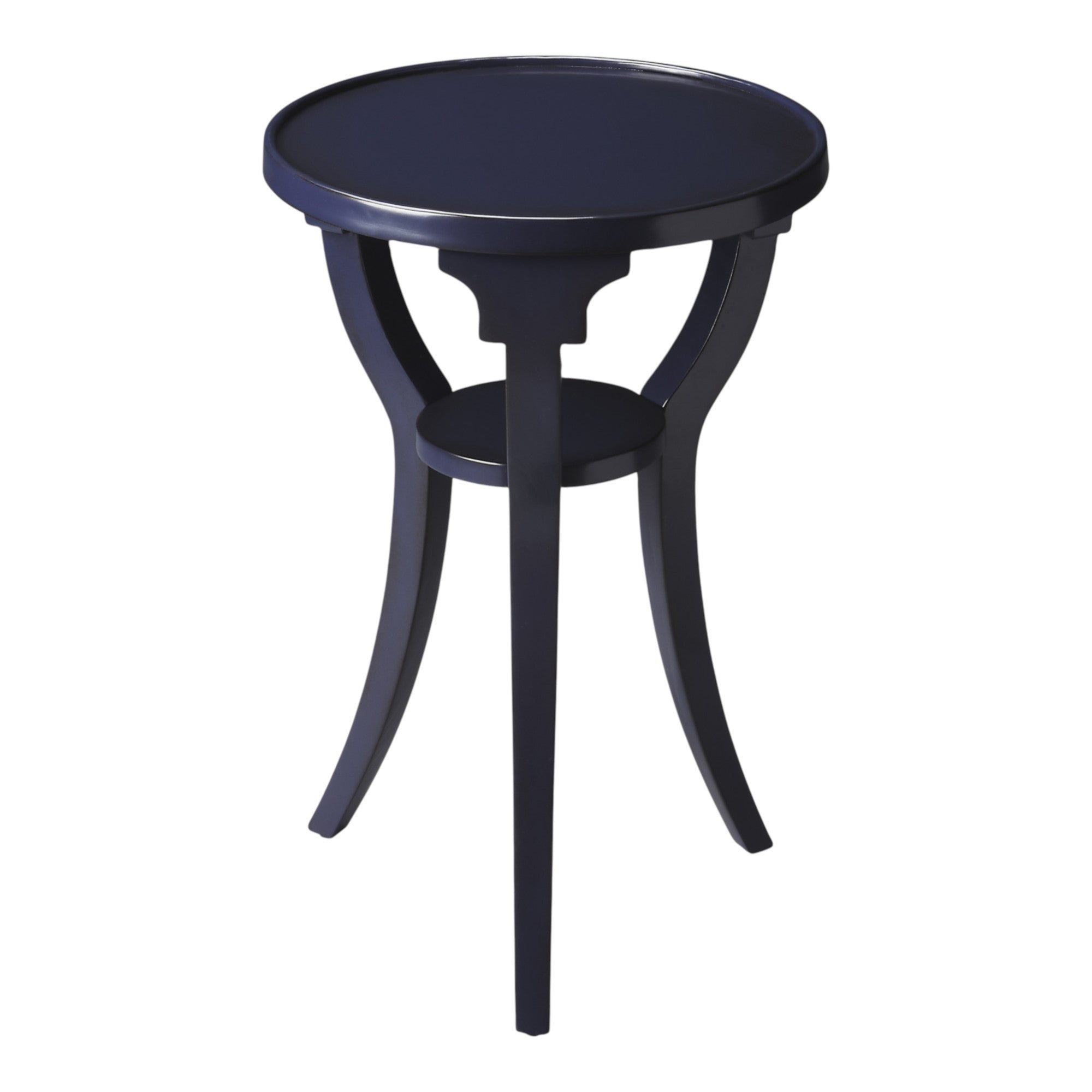 24" Blue Wood And Solid Wood Round End Table With Shelf-2