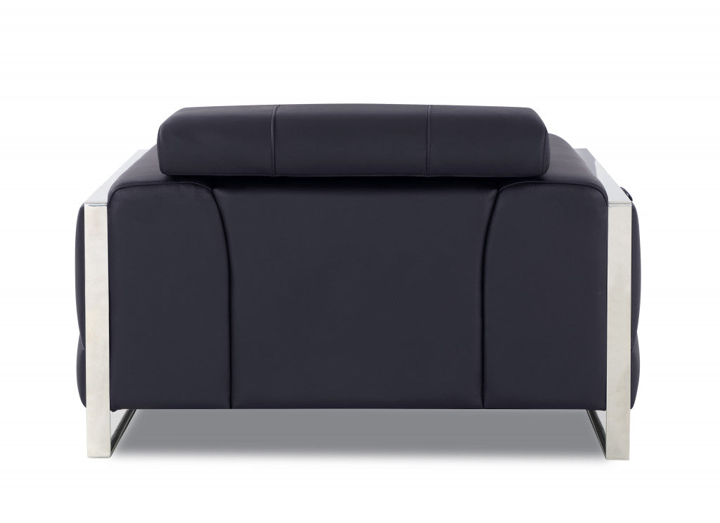 48" Black And Silver Italian Leather Club Chair-3