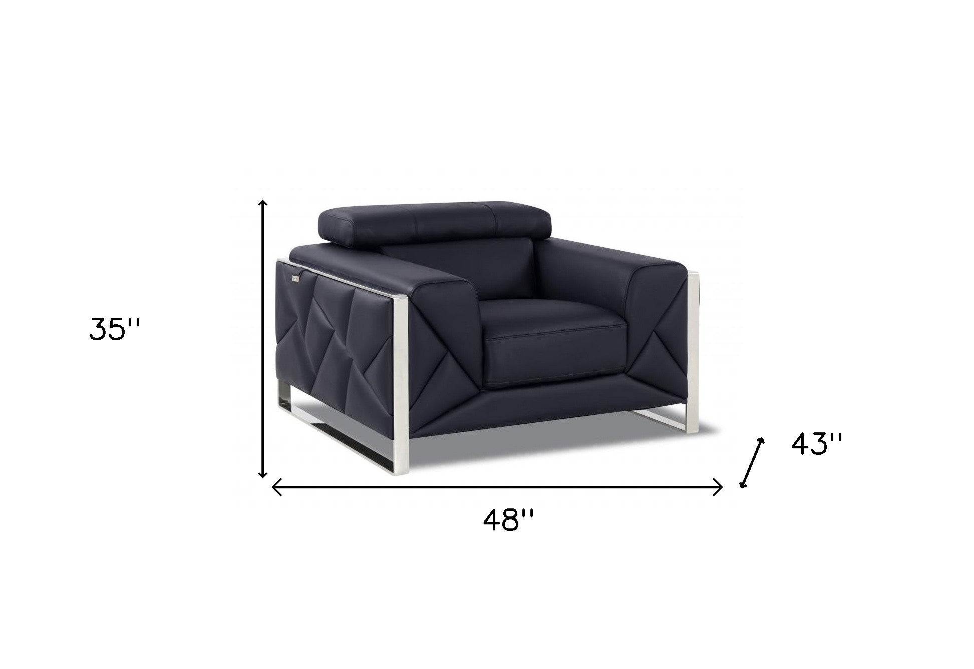 48" Black And Silver Italian Leather Club Chair-6