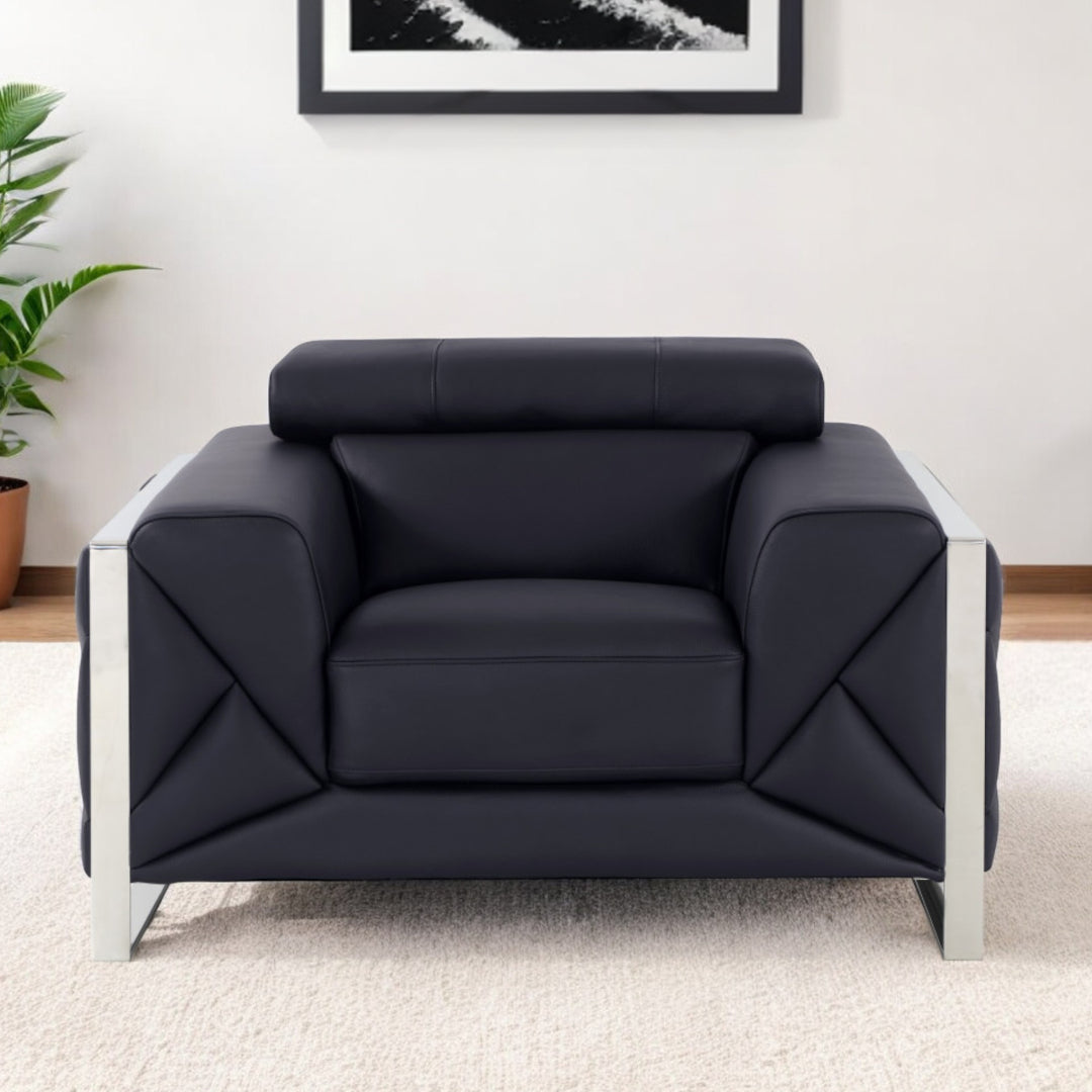 48" Black And Silver Italian Leather Club Chair-0