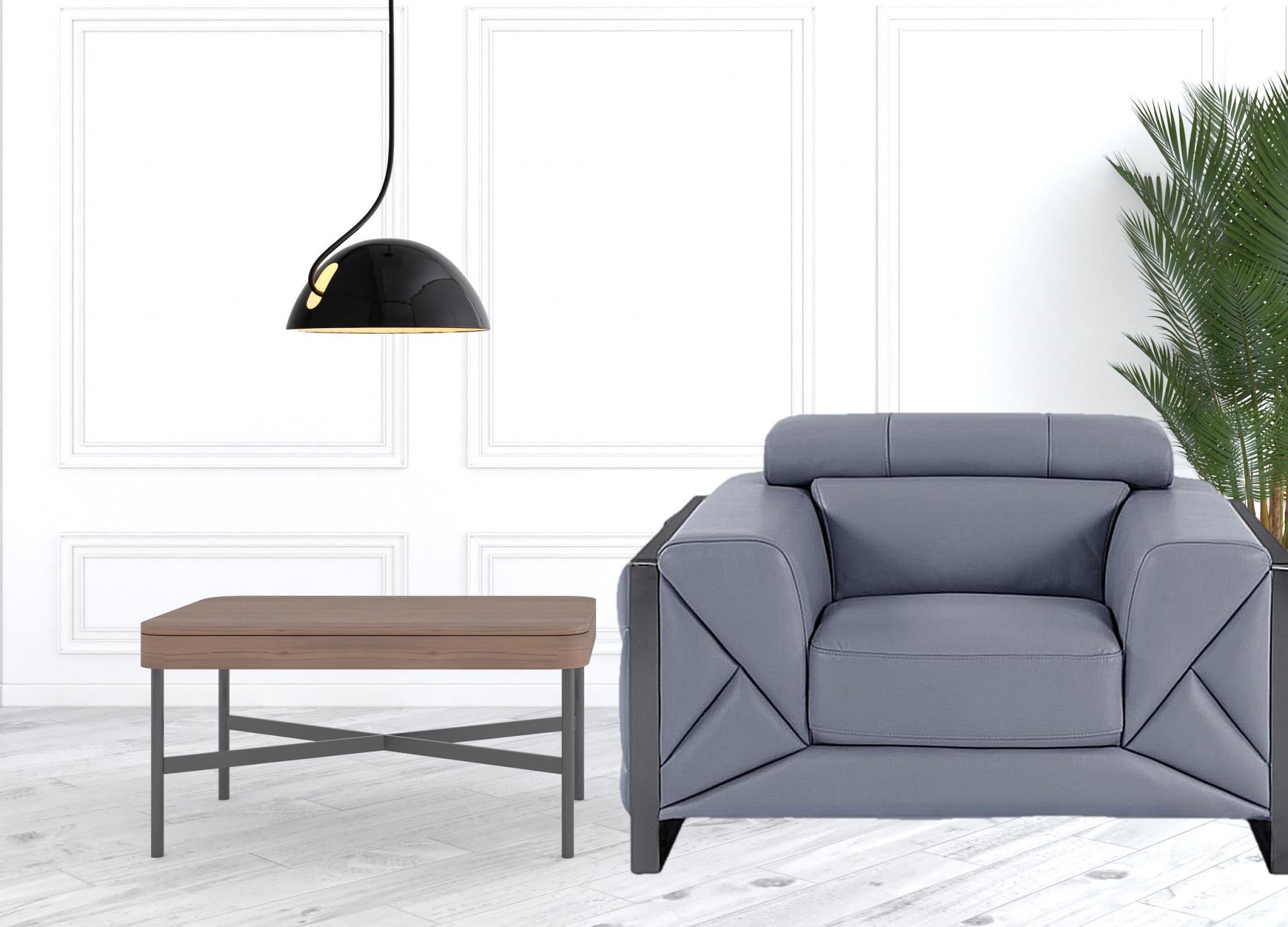 48" Light Blue And Black Italian Leather Arm Chair-5