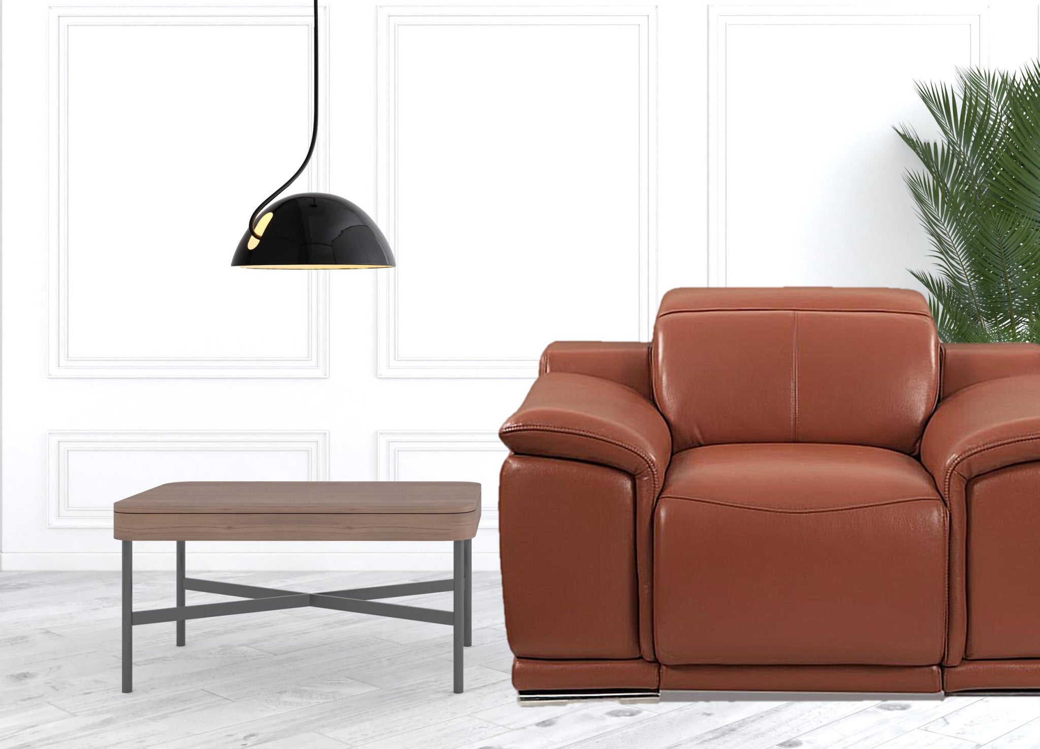 48" Camel And Silver Italian Leather Arm Chair-3