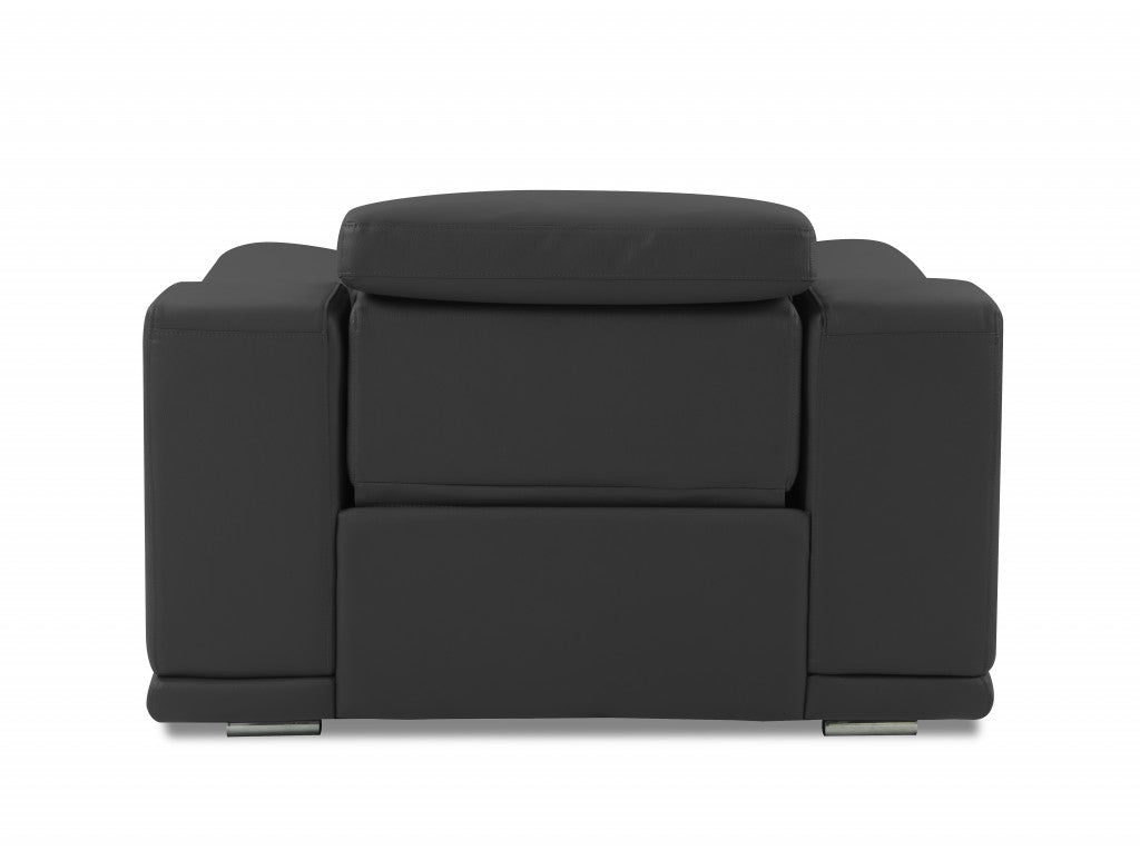 48" Dark Slate Gray And White Italian Leather Arm Chair-2