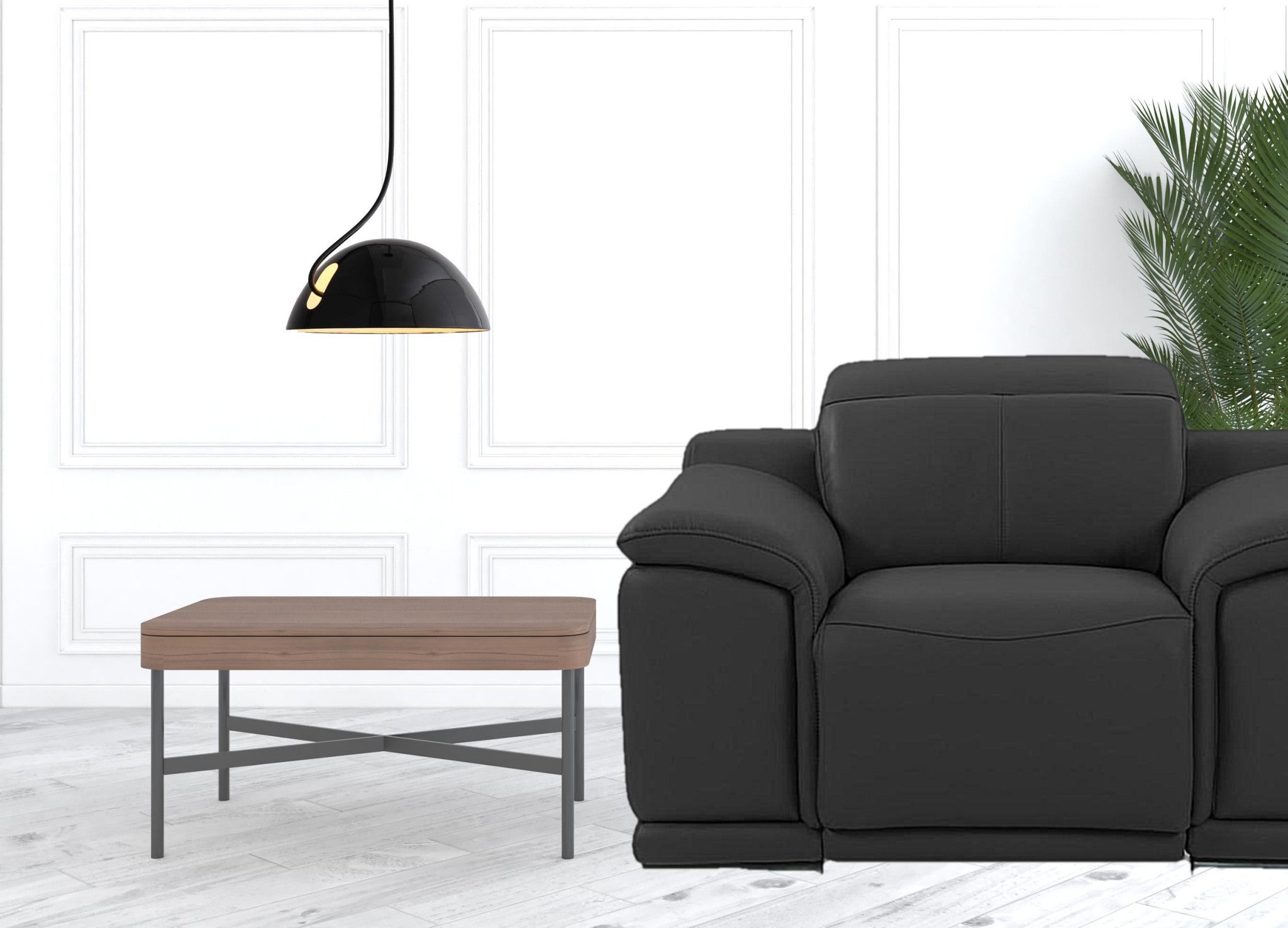 48" Dark Slate Gray And White Italian Leather Arm Chair-4