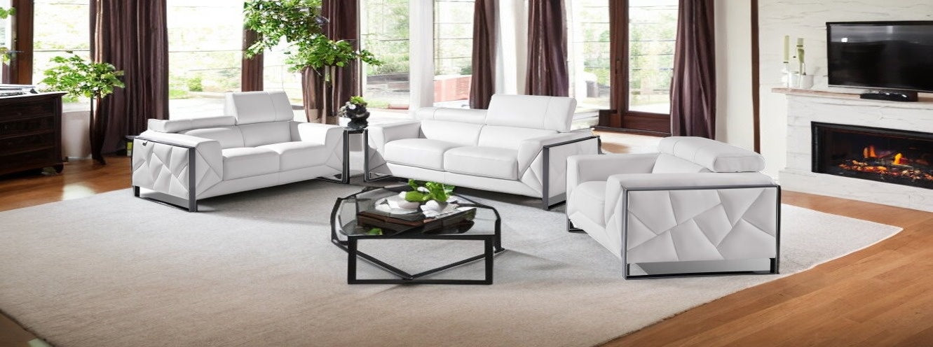 Three Piece Indoor White Italian Leather Six Person Seating Set-1
