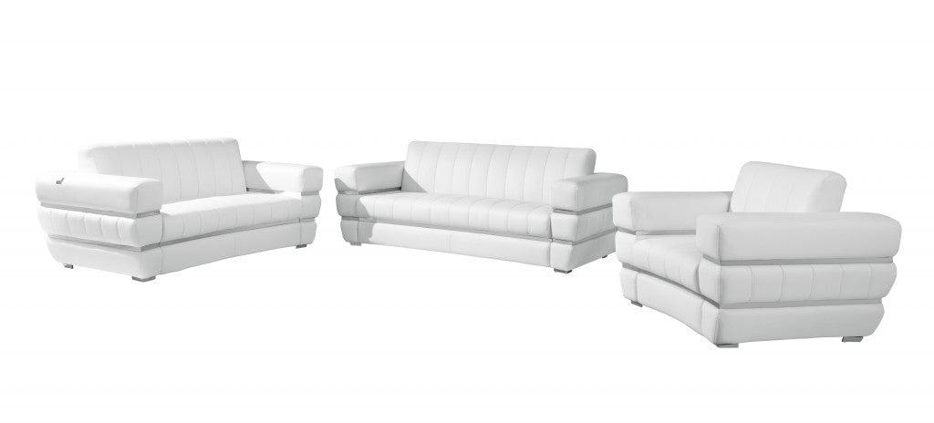 Three Piece Indoor White Italian Leather Six Person Seating Set-0