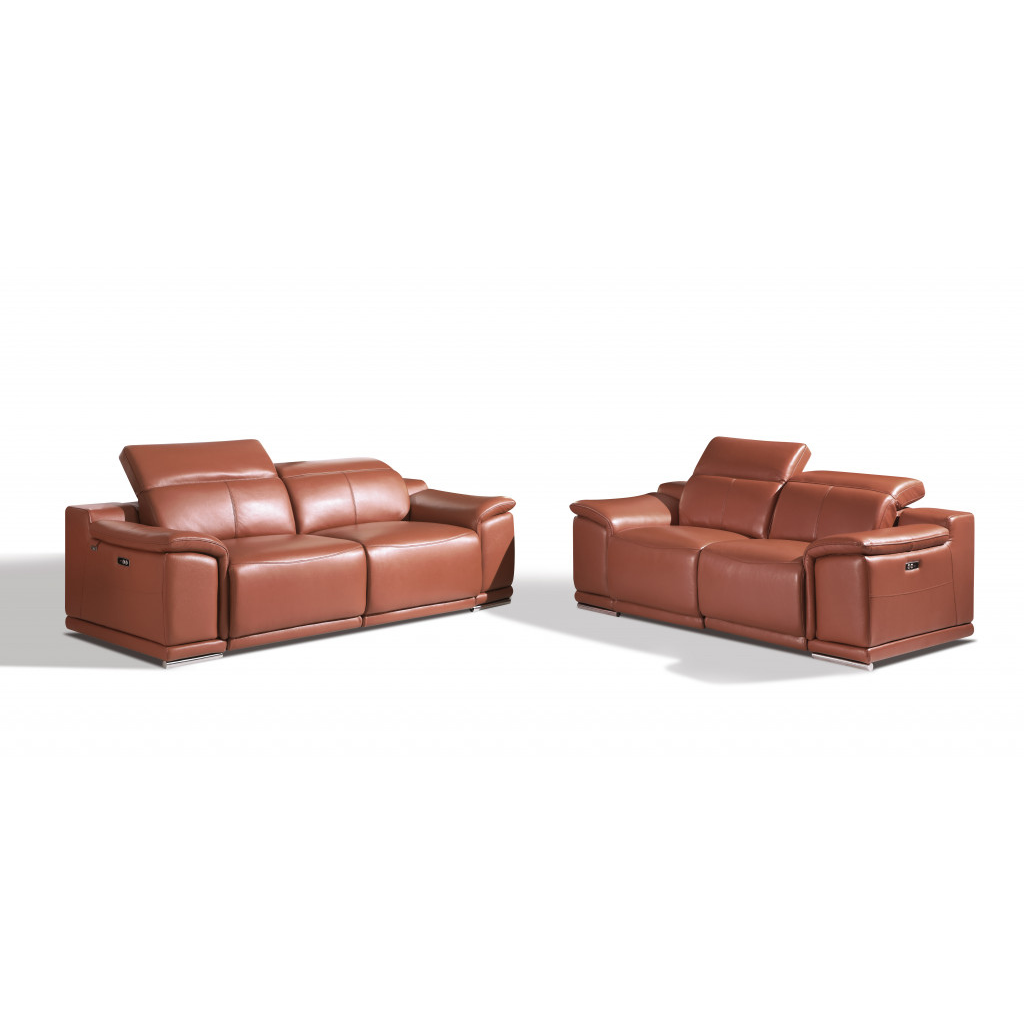 Two Piece Indoor Camel Italian Leather Five Person Seating Set-5