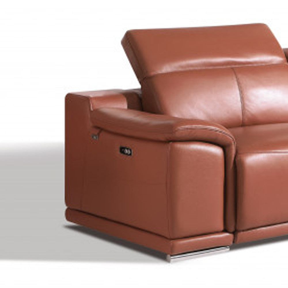 Two Piece Indoor Camel Italian Leather Five Person Seating Set-7