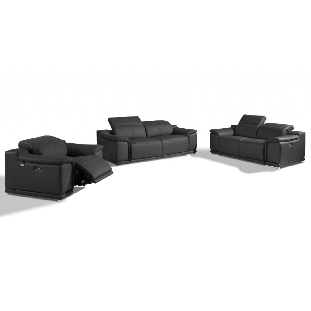 Three Piece Indoor Dark Gray Italian Leather Six Person Seating Set-4