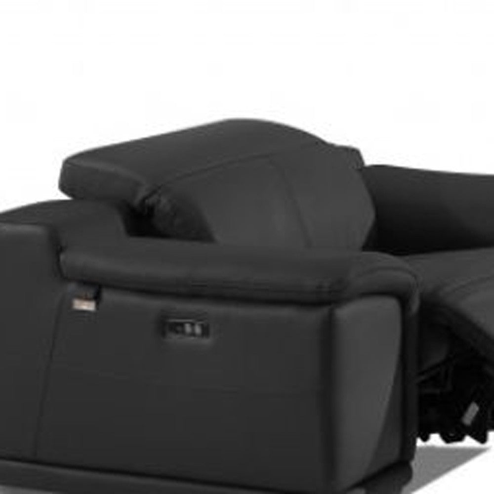 Three Piece Indoor Dark Gray Italian Leather Six Person Seating Set-5