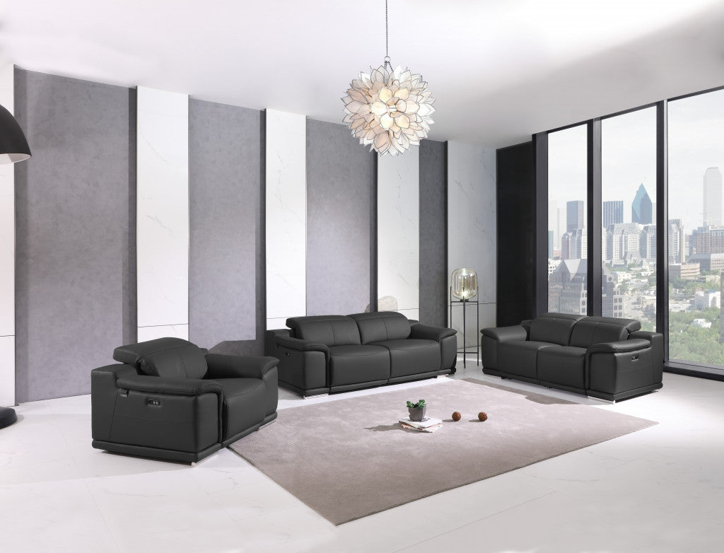 Three Piece Indoor Dark Gray Italian Leather Six Person Seating Set-7