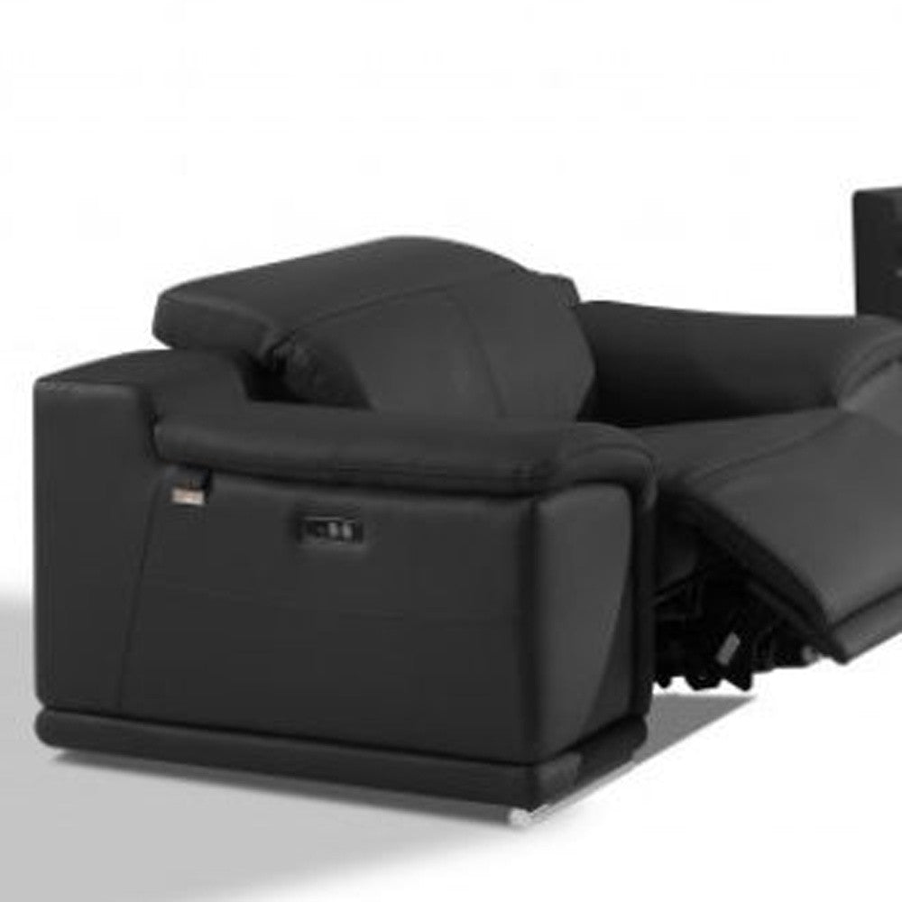 Three Piece Indoor Dark Gray Italian Leather Six Person Seating Set-6