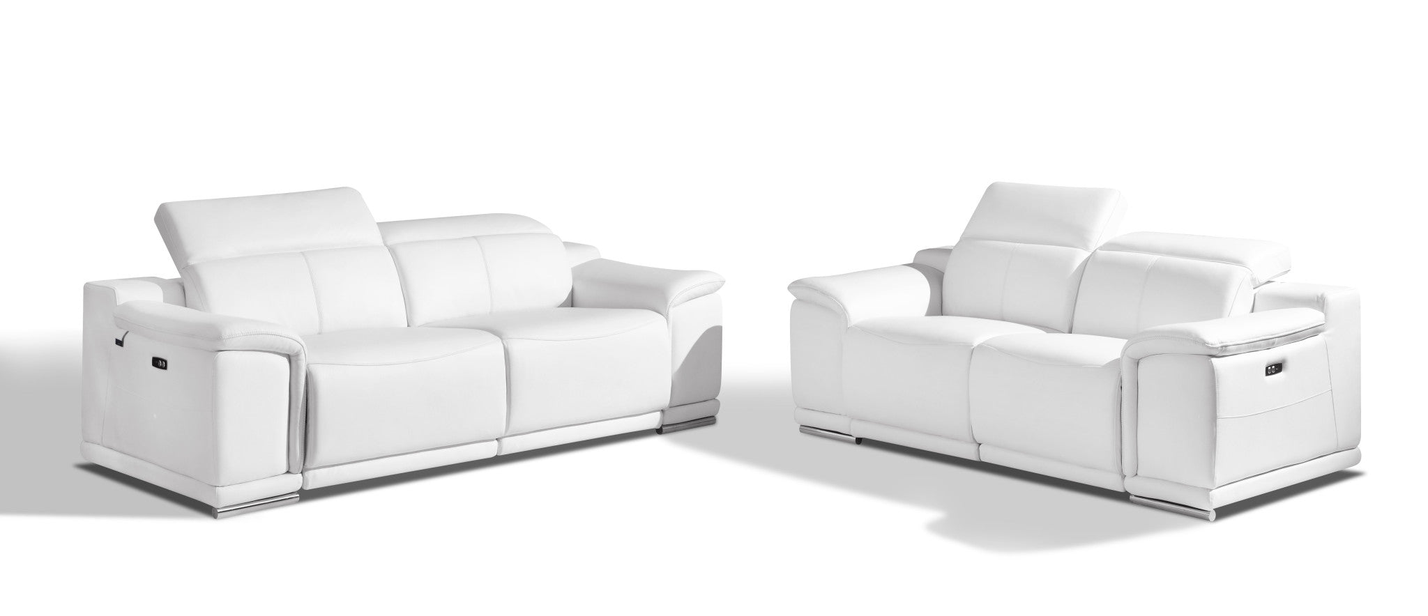 Two Piece Indoor White Italian Leather Five Person Seating Set-0