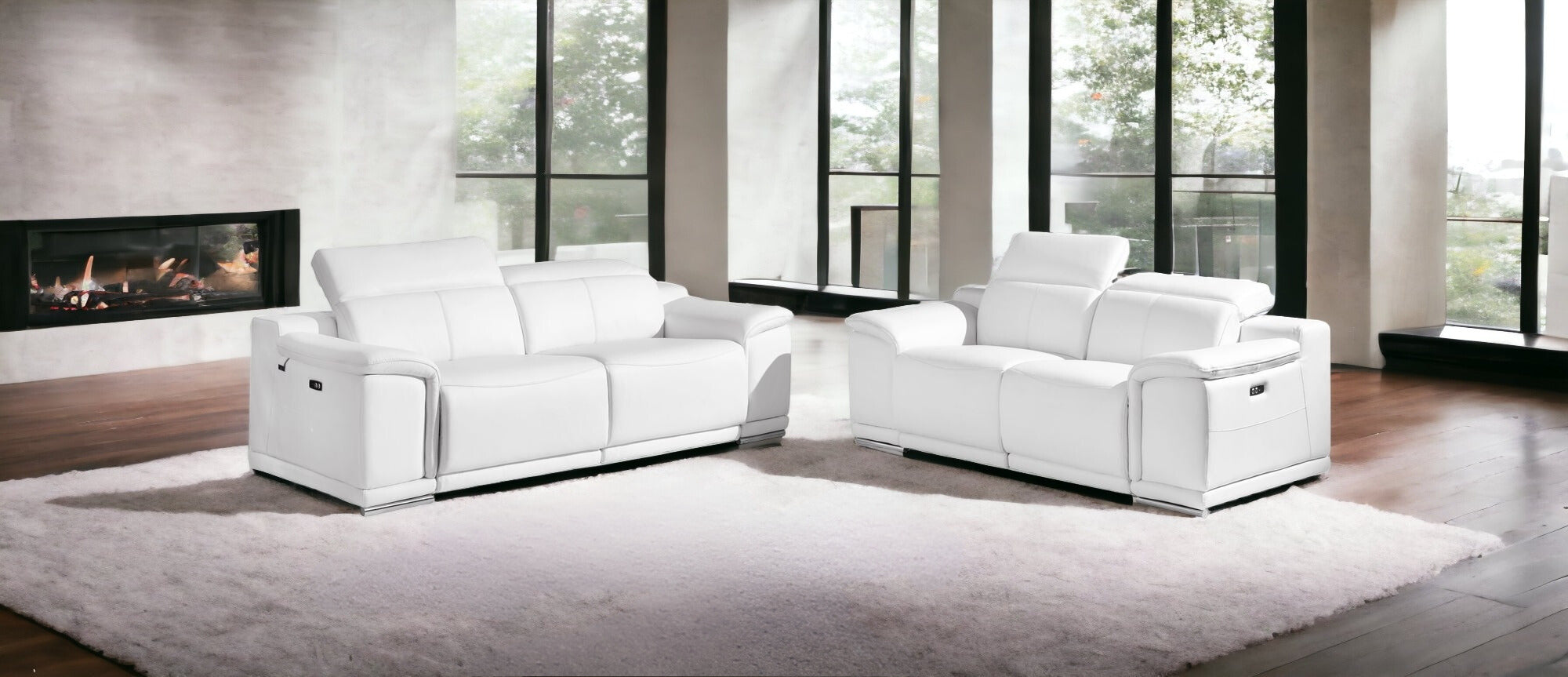 Two Piece Indoor White Italian Leather Five Person Seating Set-1