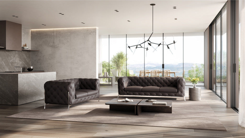 Two Piece Indoor Brown Italian Leather Five Person Seating Set-5