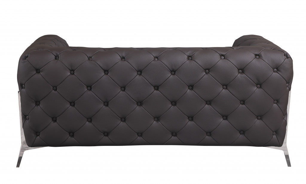 Two Piece Indoor Brown Italian Leather Five Person Seating Set-4