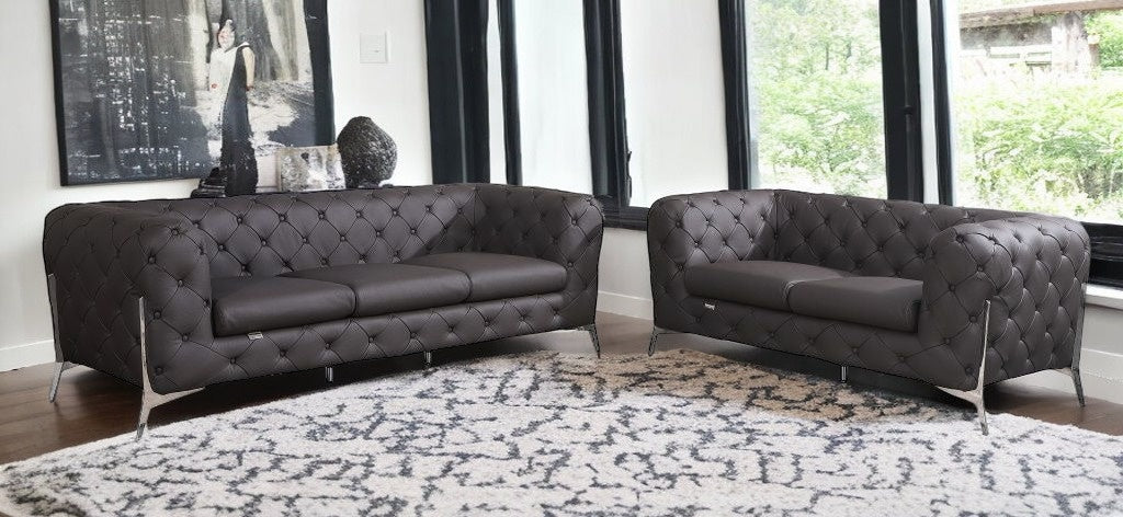 Two Piece Indoor Brown Italian Leather Five Person Seating Set-1