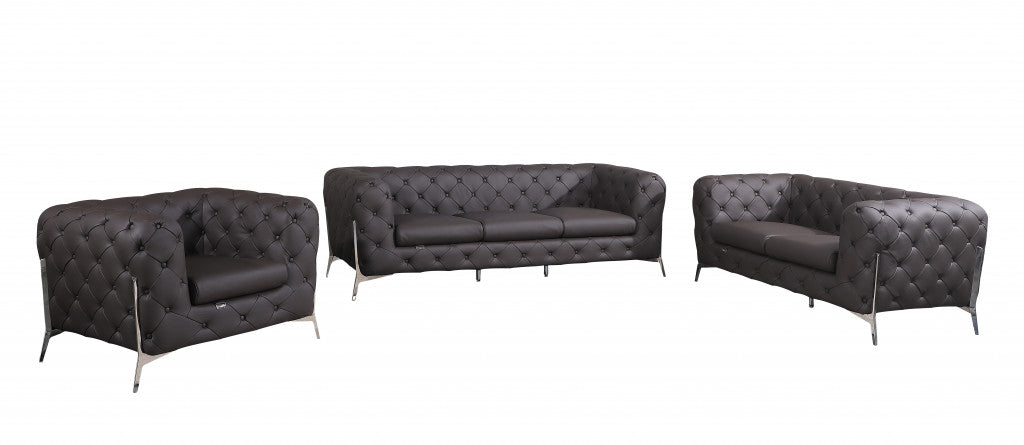 Three Piece Indoor Brown Italian Leather Six Person Seating Set-0