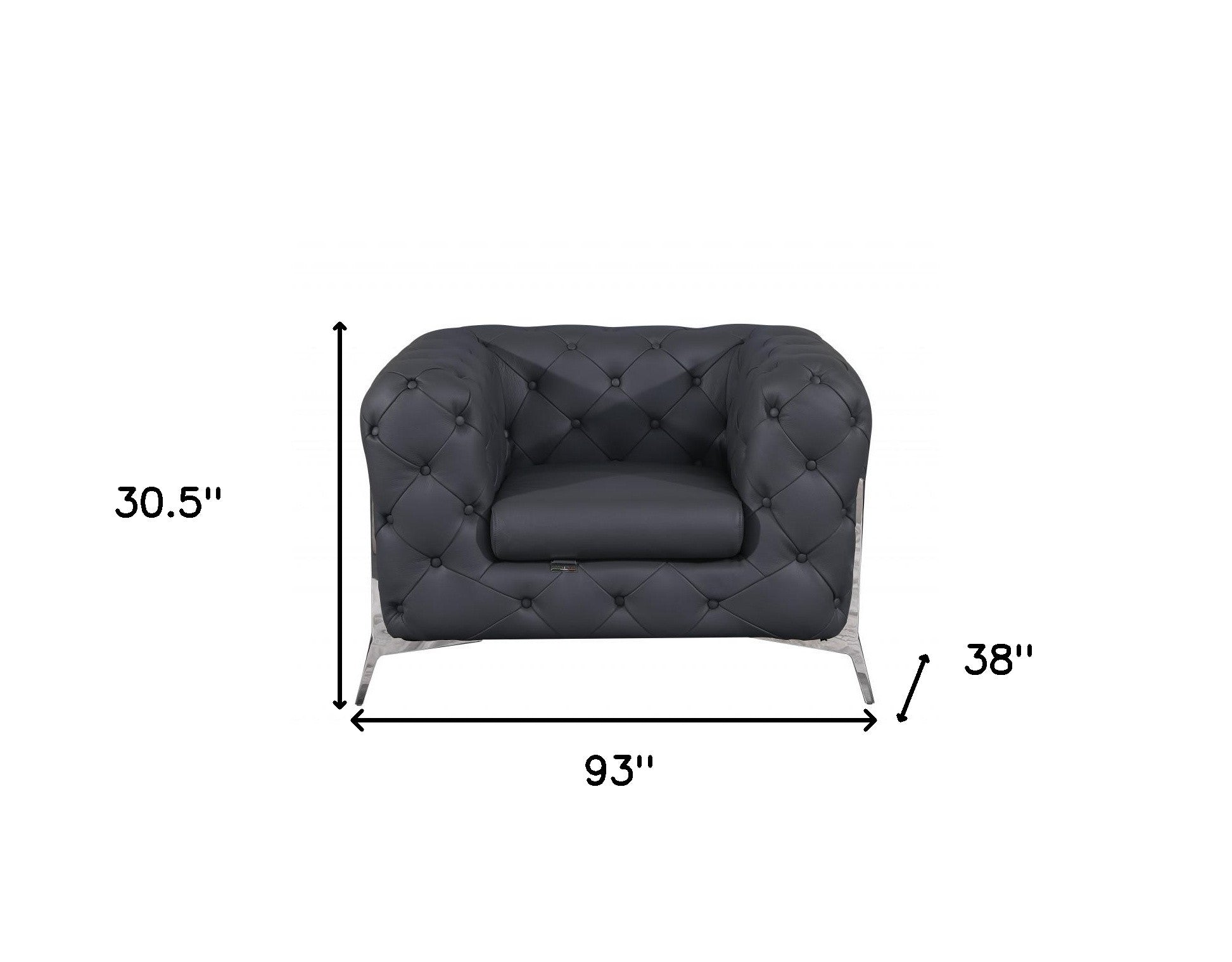 Three Piece Indoor Dark Gray Italian Leather Five Person Seating Set-6