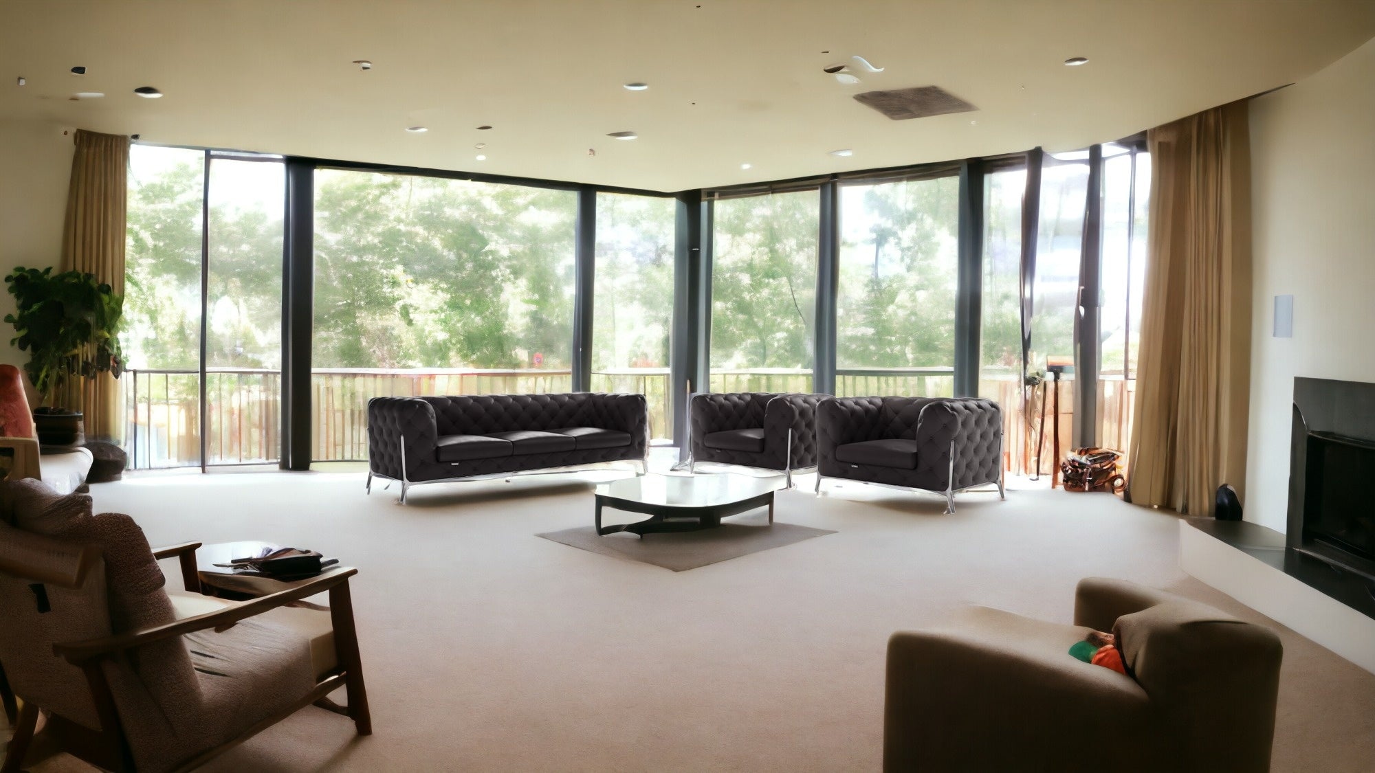 Three Piece Indoor Dark Gray Italian Leather Five Person Seating Set-1