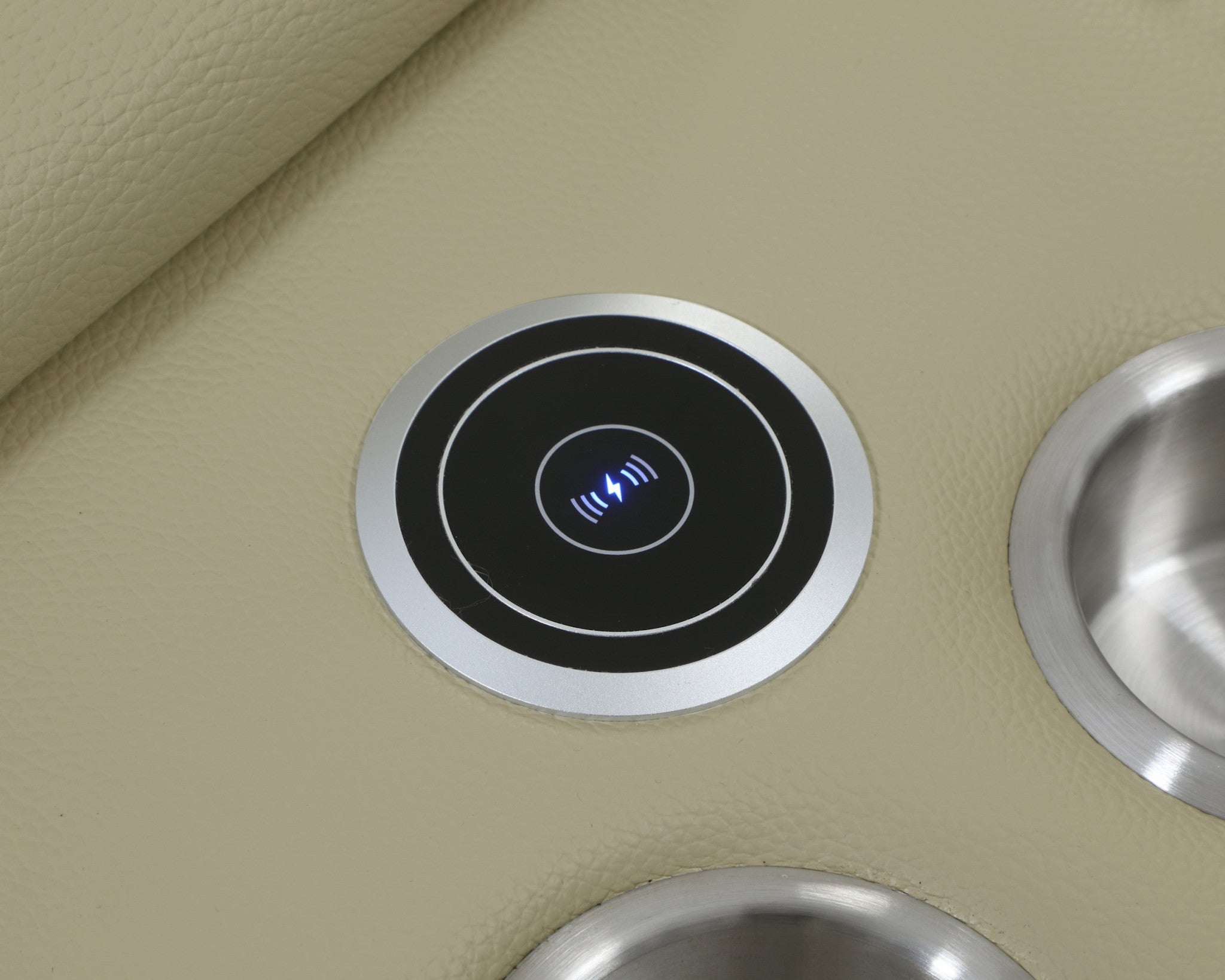 Beige Italian Leather Power Reclining U Shaped Seven Piece Corner Sectional With Console-7