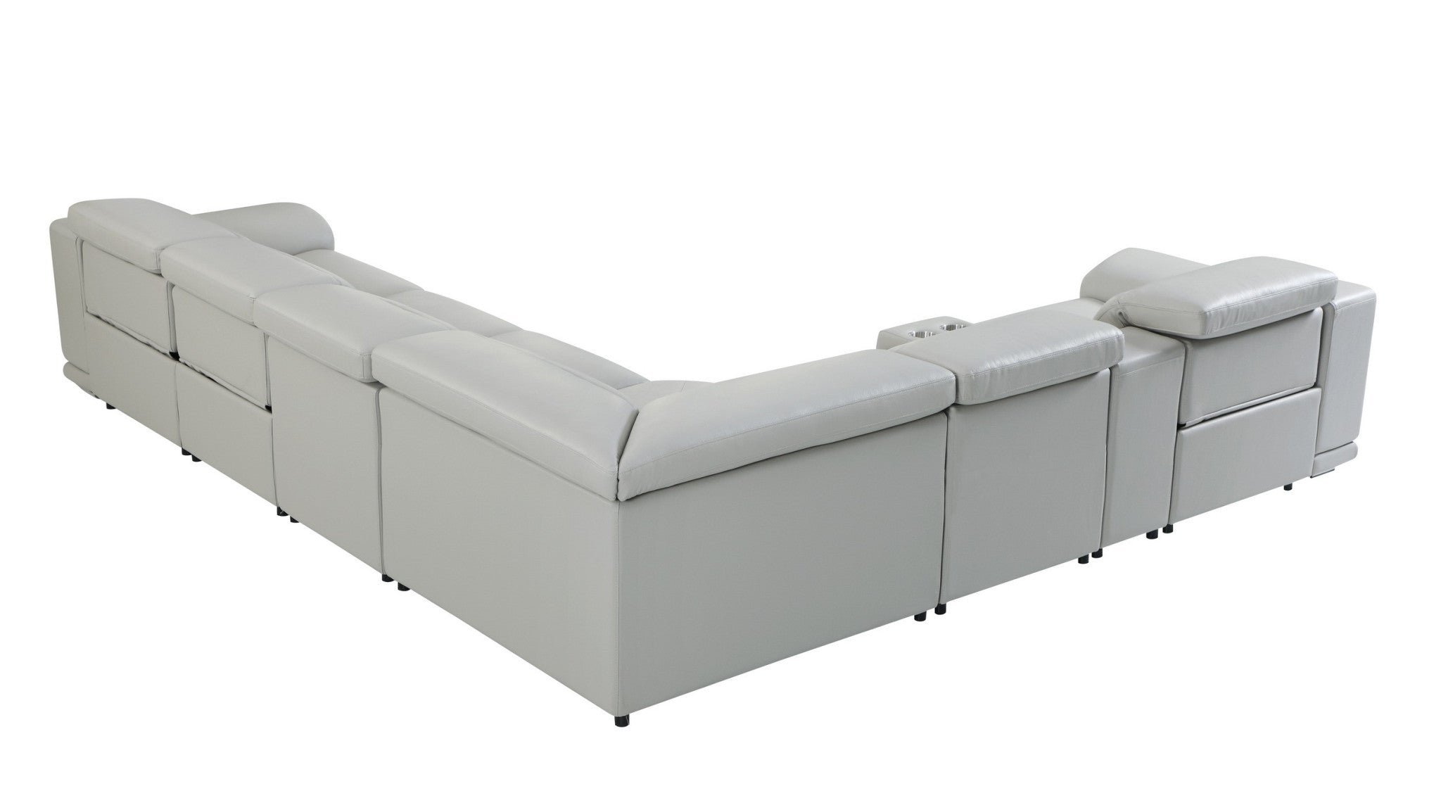 Light Gray Italian Leather Power Reclining U Shaped Seven Piece Corner Sectional With Console-5
