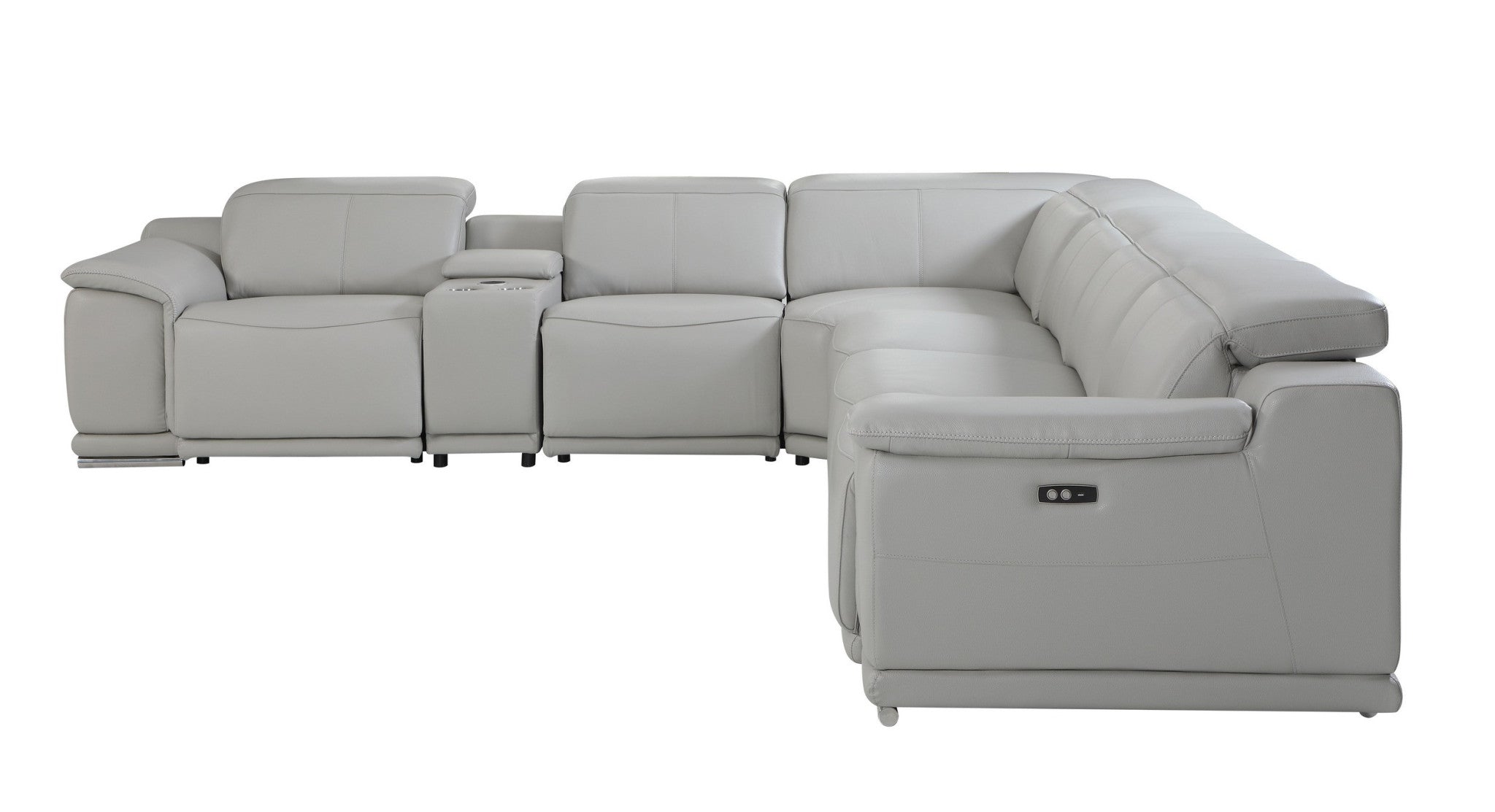 Light Gray Italian Leather Power Reclining U Shaped Seven Piece Corner Sectional With Console-4