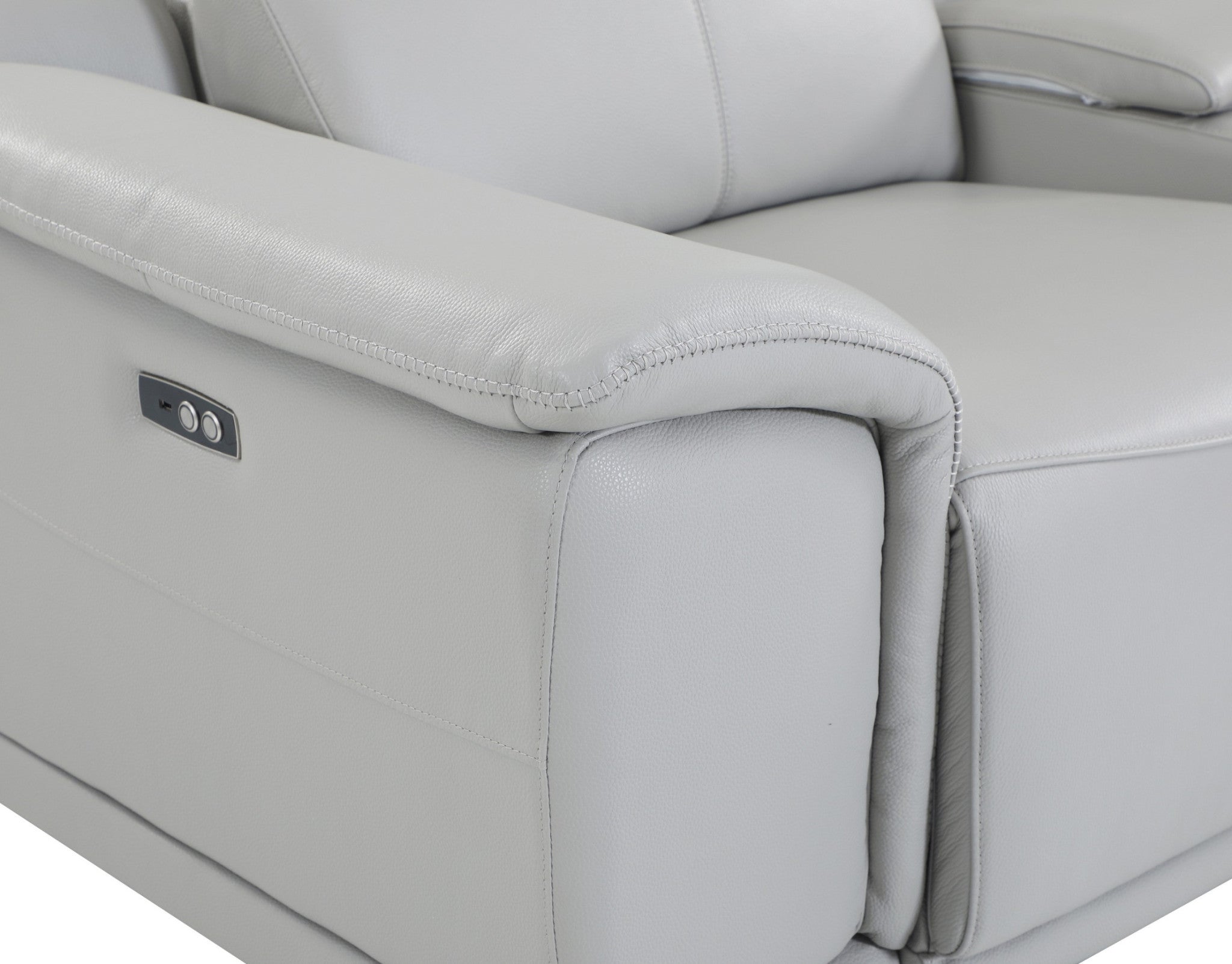 Light Gray Italian Leather Power Reclining U Shaped Seven Piece Corner Sectional With Console-7