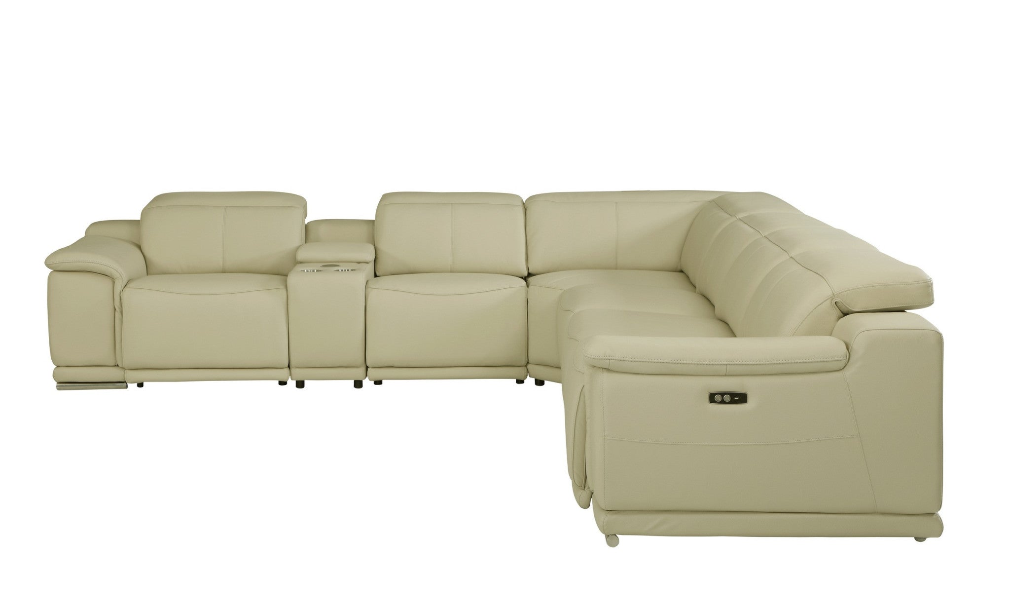 Beige Italian Leather Power Reclining U Shaped Seven Piece Corner Sectional With Console-3