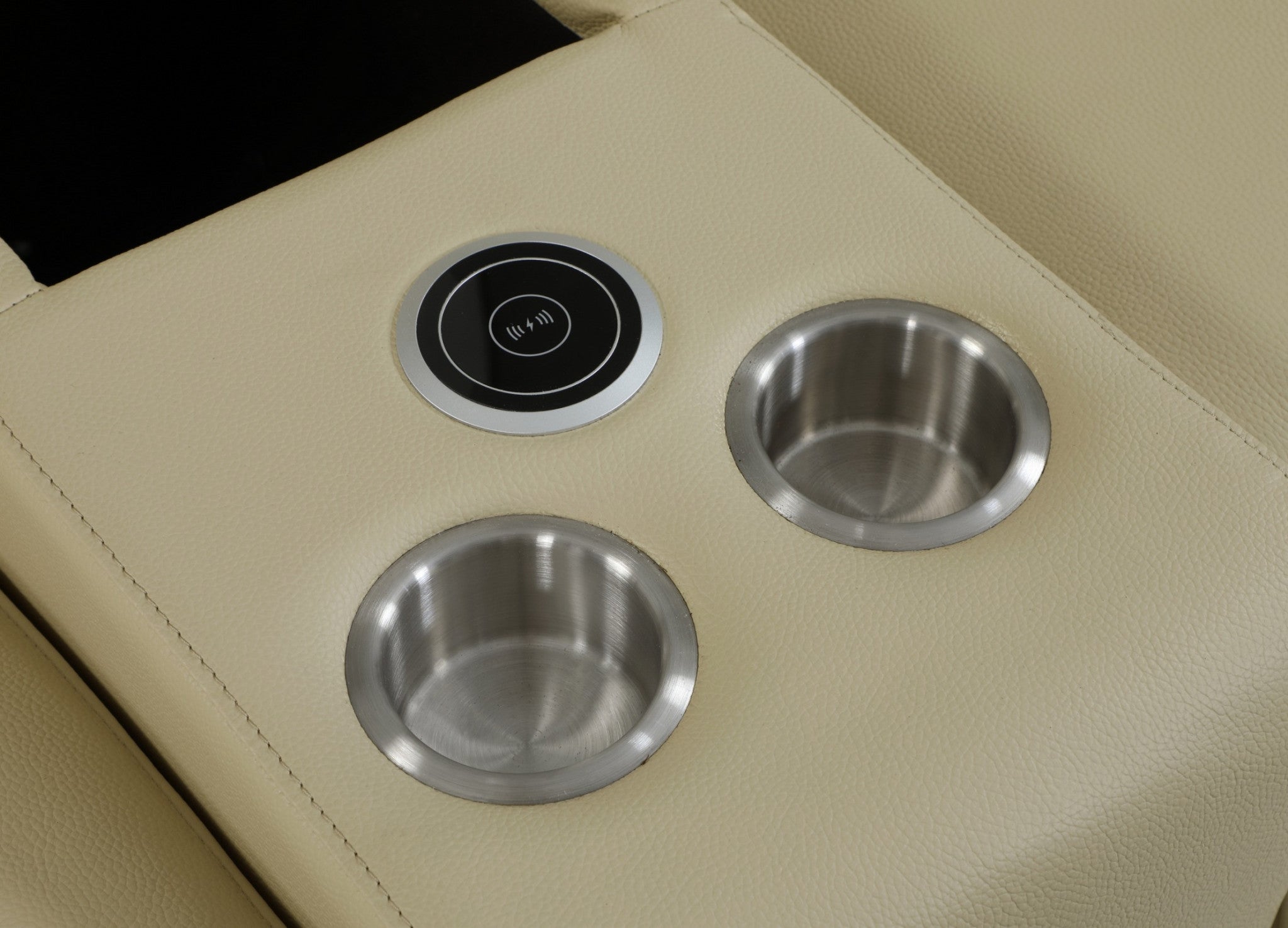 Beige Italian Leather Power Reclining U Shaped Seven Piece Corner Sectional With Console-6