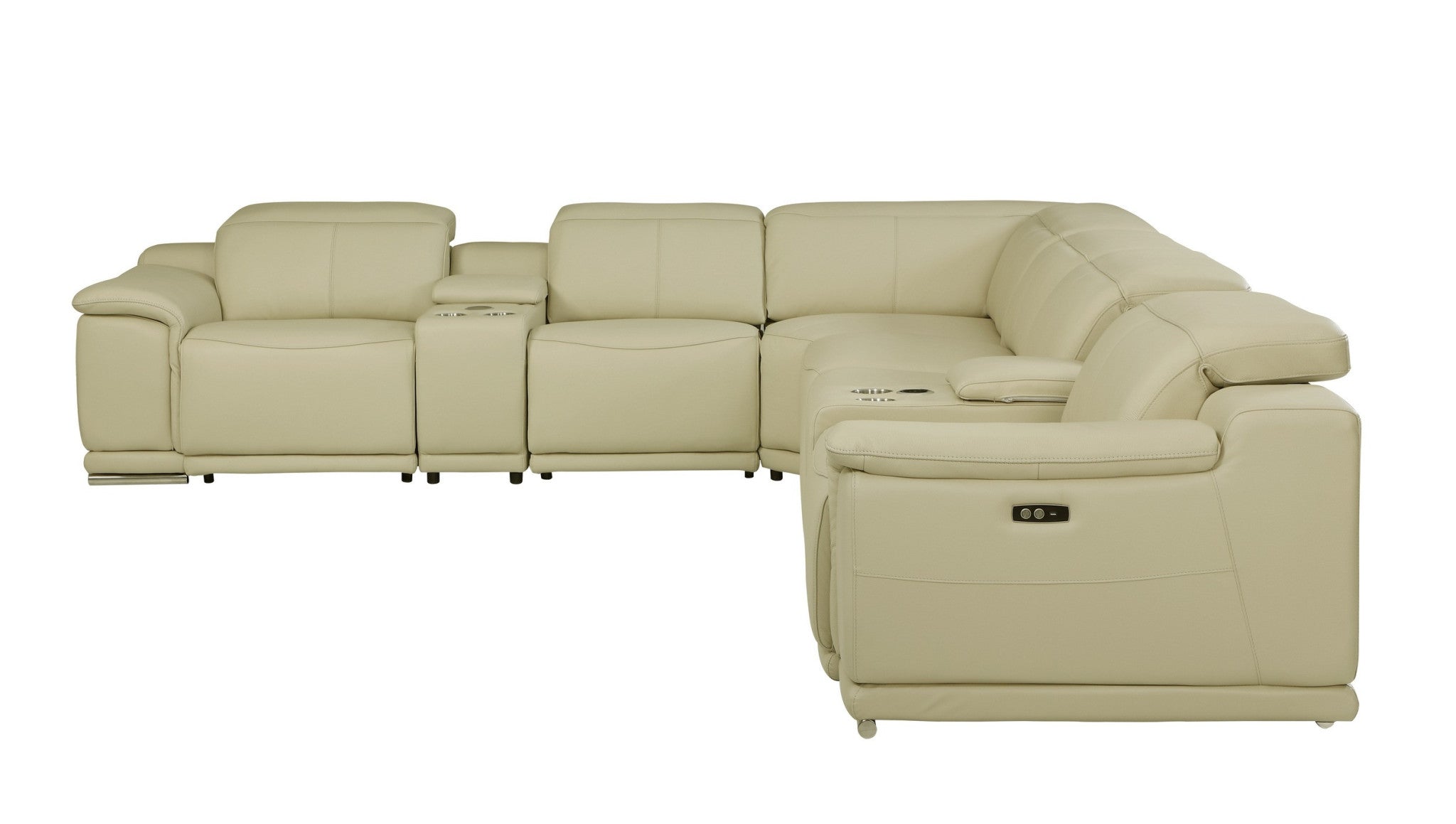 Beige Italian Leather Power Reclining U Shaped Eight Piece Corner Sectional With Console-2