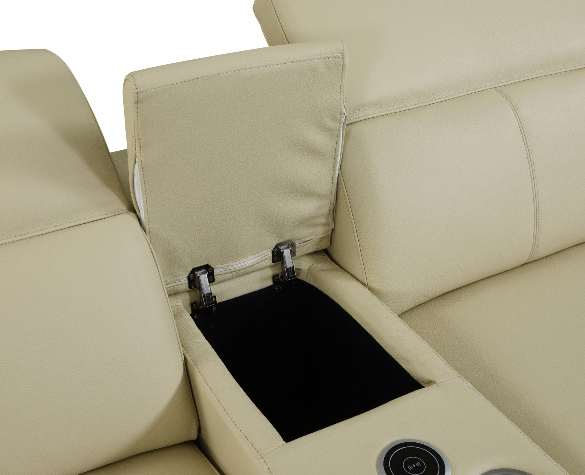 Beige Italian Leather Power Reclining U Shaped Eight Piece Corner Sectional With Console-5