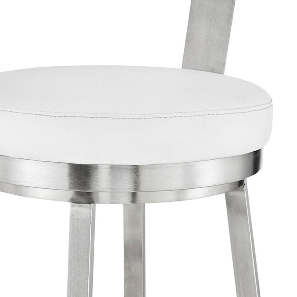 30" White And Silver Iron Swivel Backless Bar Height Bar Chair-8