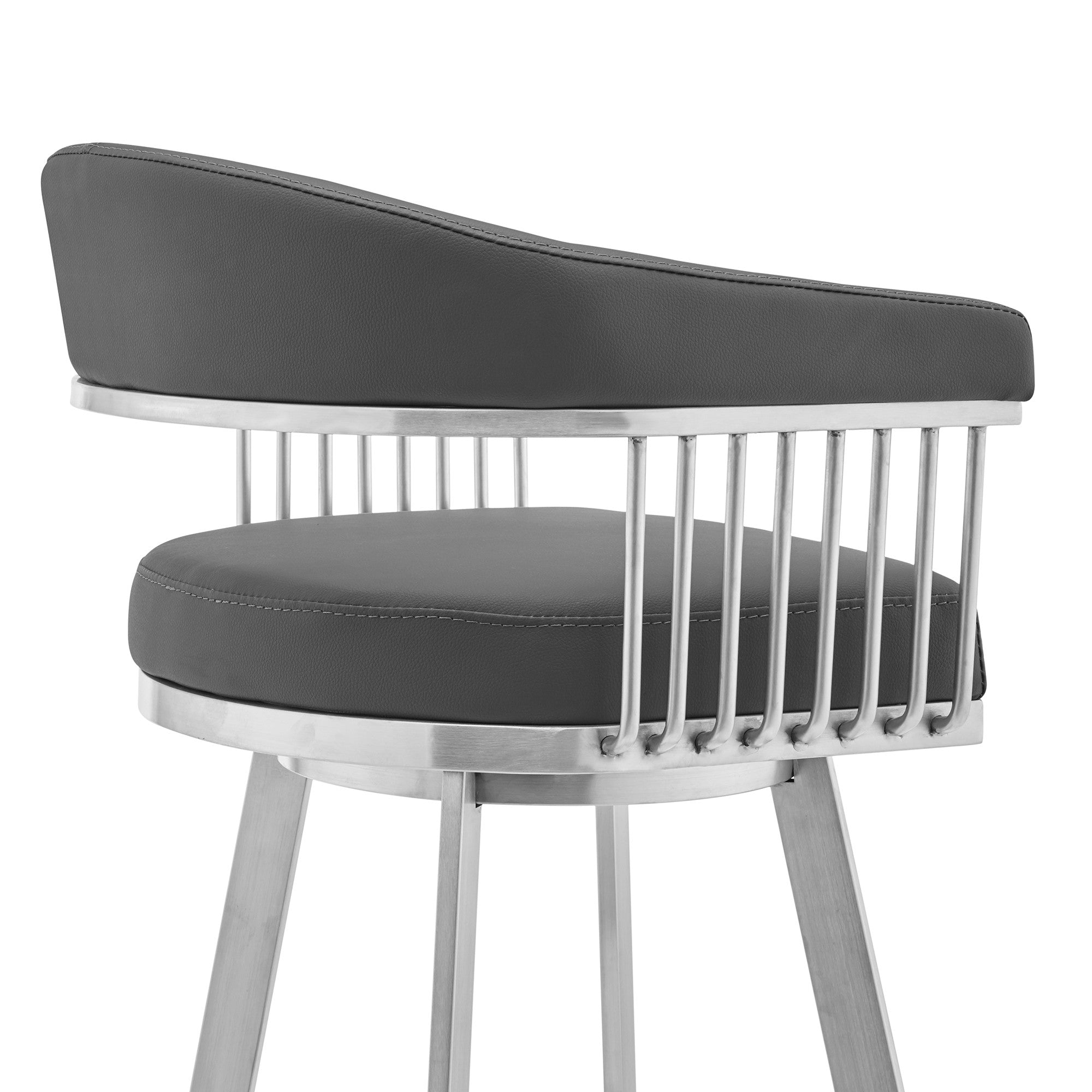 25" Gray And Silver Iron Swivel Backless Counter Height Bar Chair-5