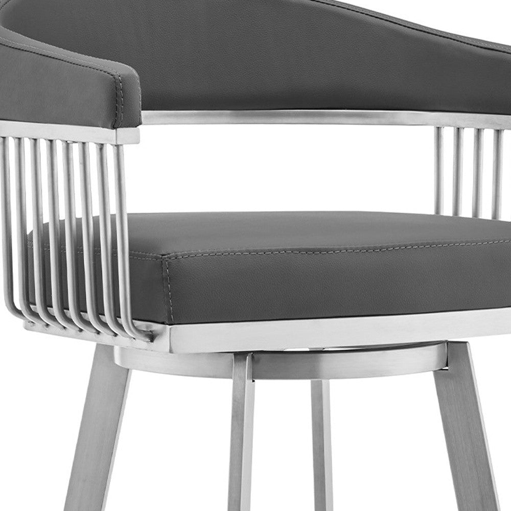 25" Gray And Silver Iron Swivel Backless Counter Height Bar Chair-6