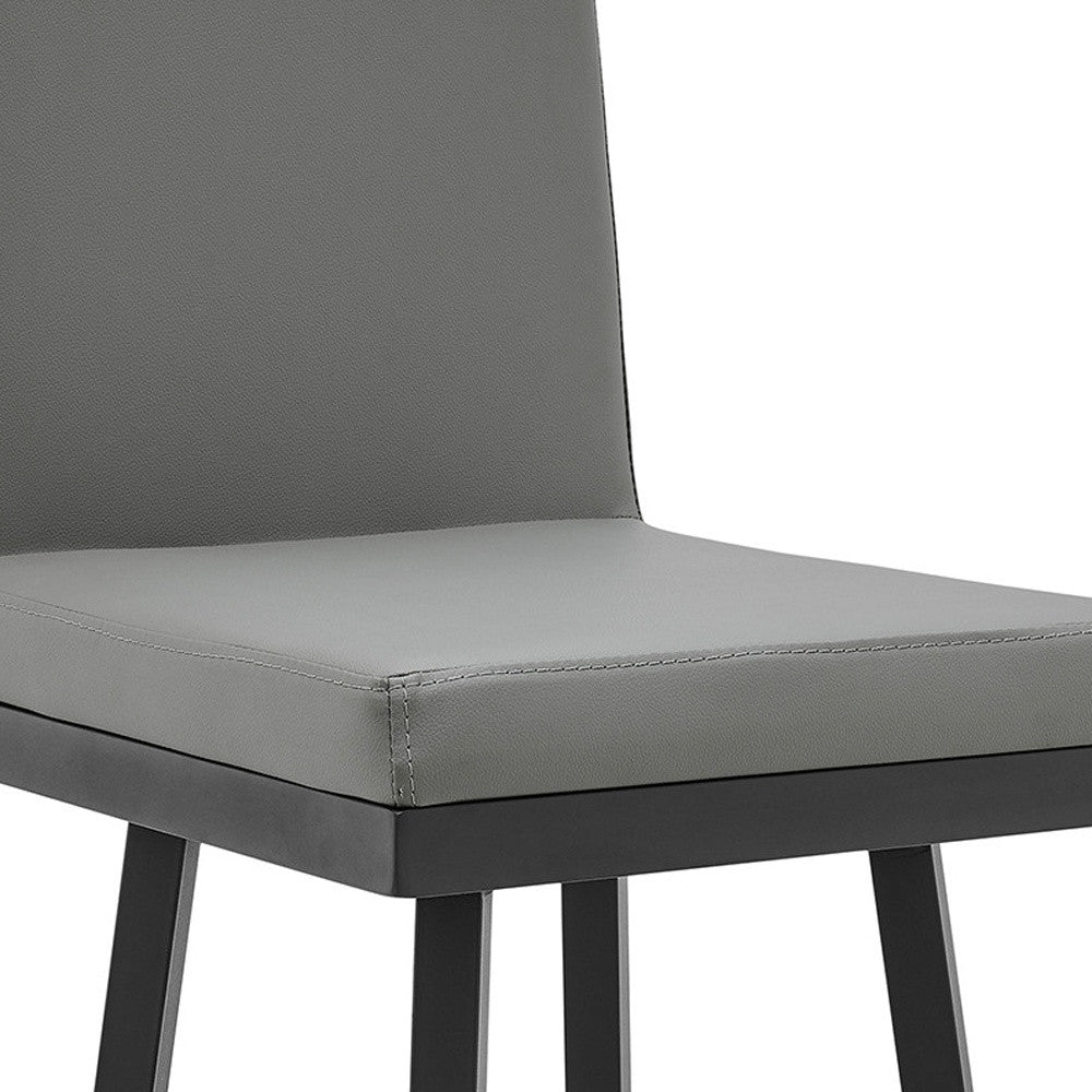 30" Gray And Black Faux Leather And Iron Swivel Bar Height Bar Chair-6