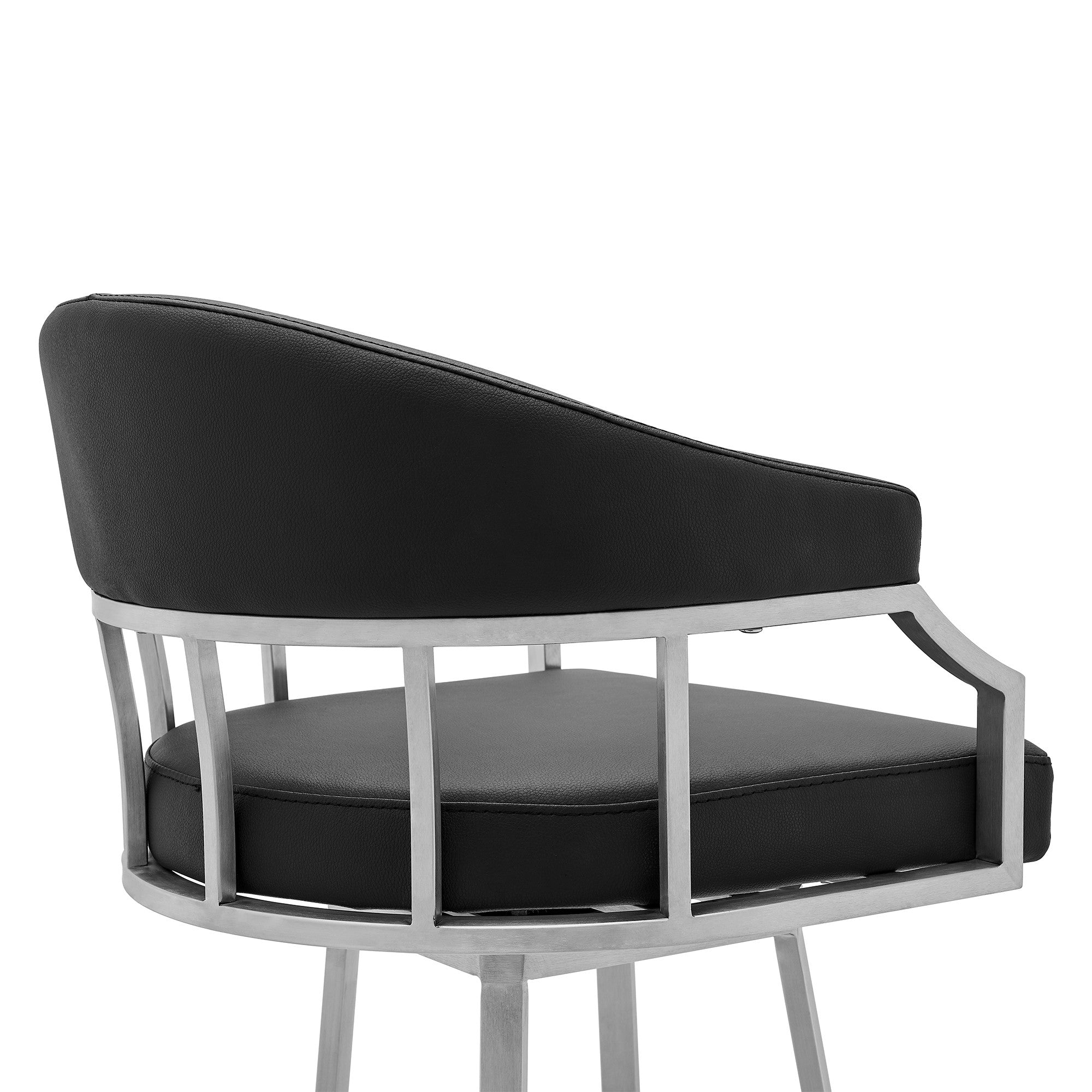 26" Black And Silver Faux Leather And Iron Swivel Low Back Counter Height Bar Chair-6