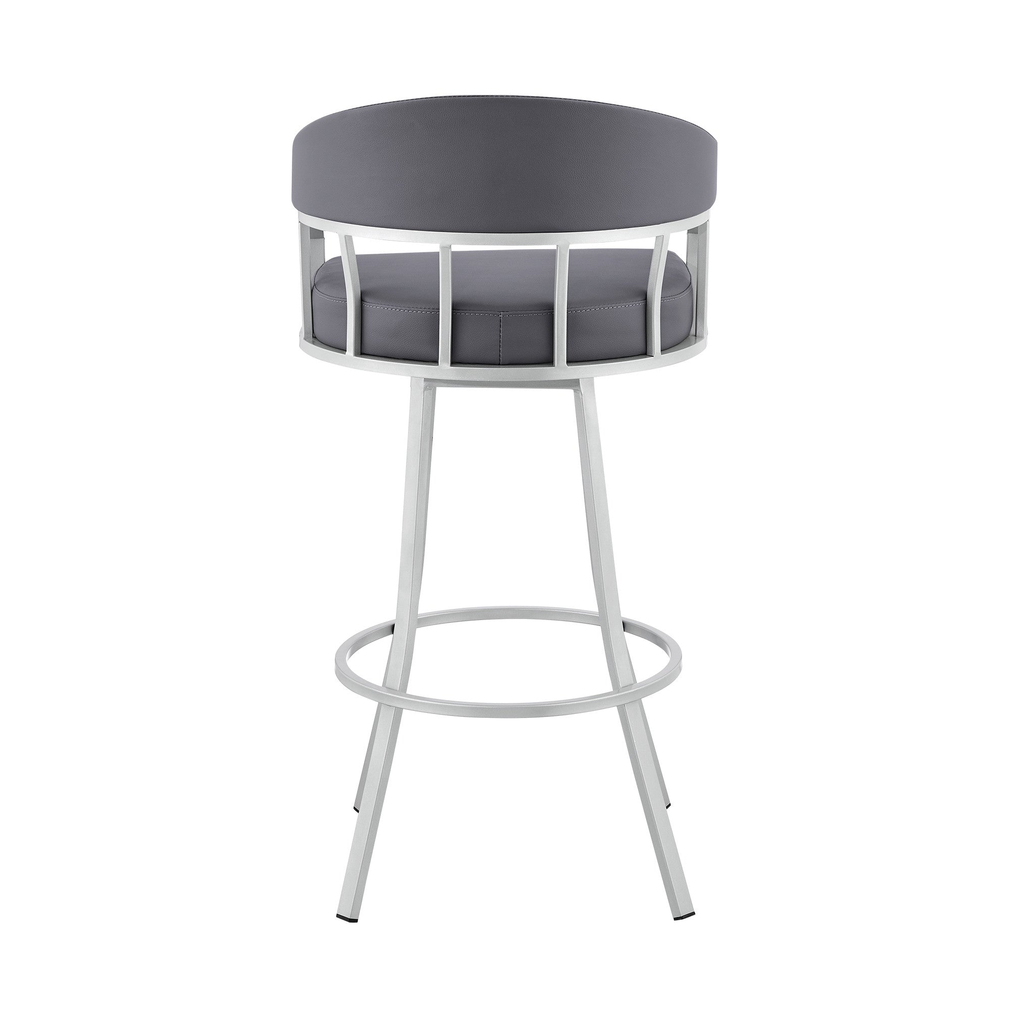 30" Slate Gray And Silver Faux Leather And Iron Swivel Low Back Bar Height Bar Chair-5