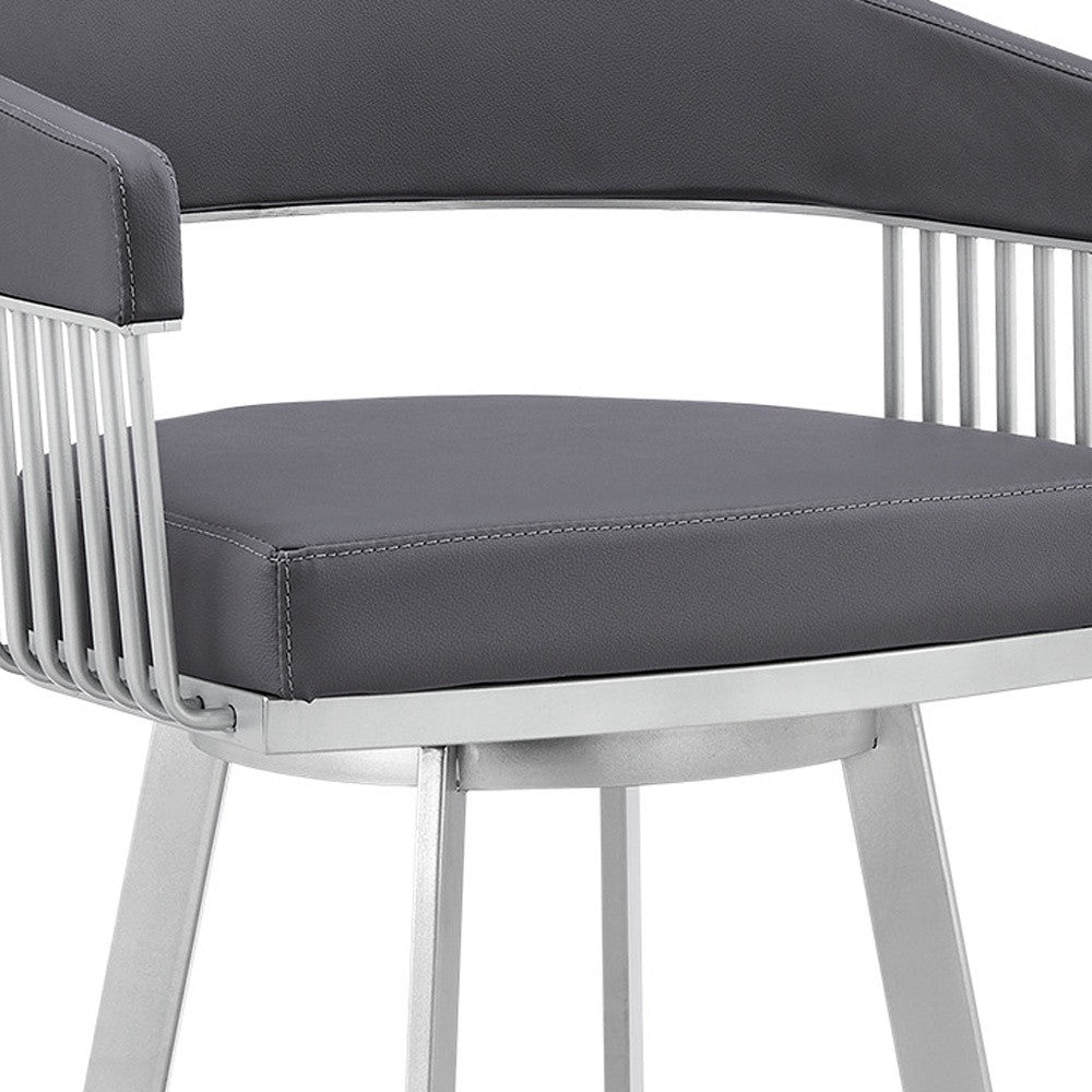 25" Slate Gray And Silver Iron Swivel Low Back Counter Height Bar Chair-7