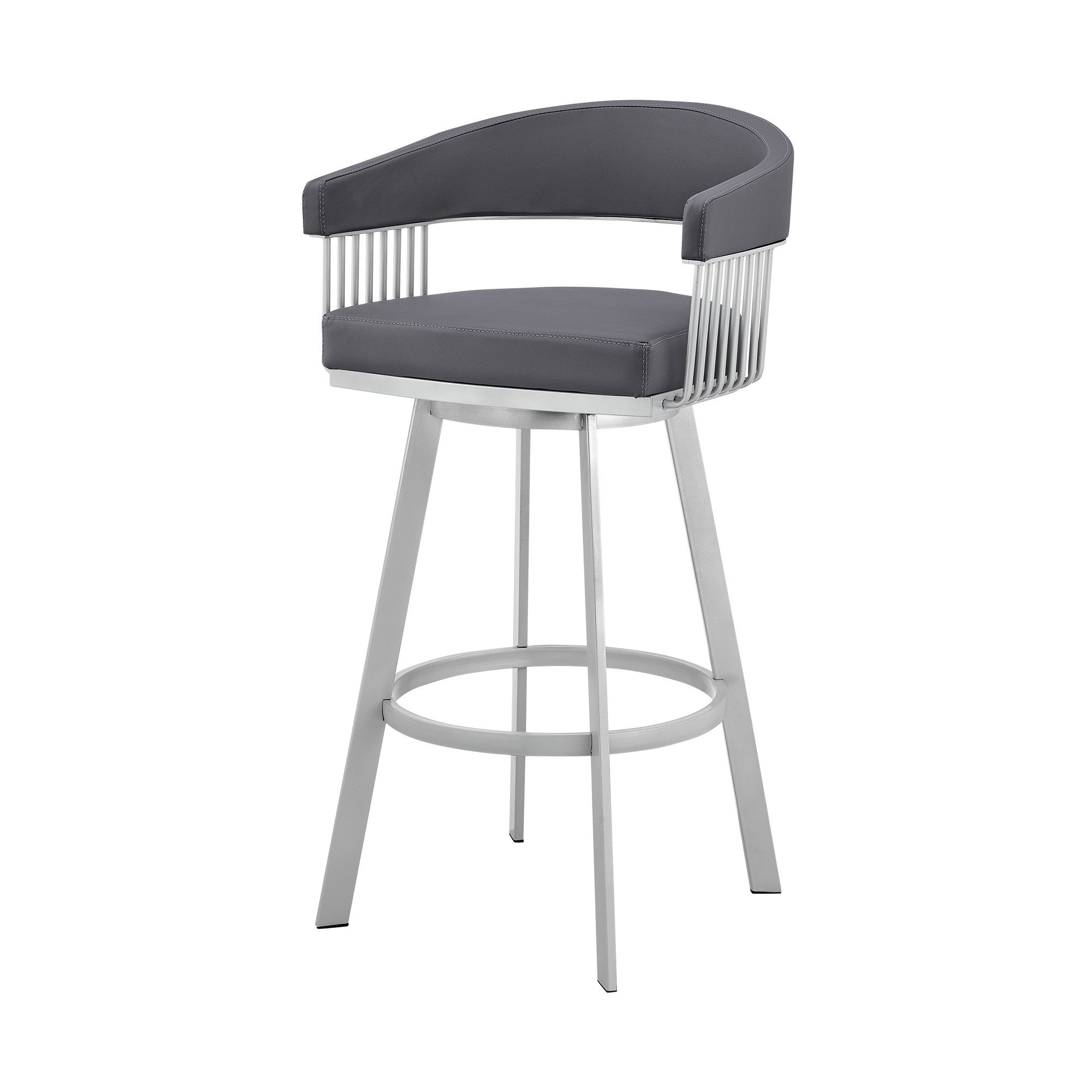 25" Slate Gray And Silver Iron Swivel Low Back Counter Height Bar Chair-6