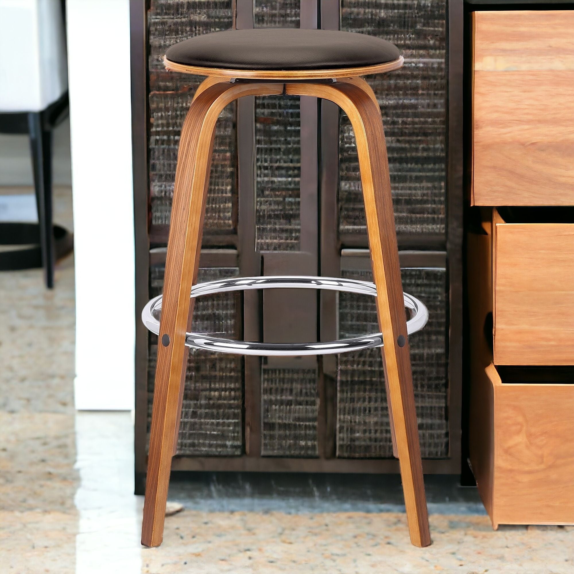 25" Brown Iron Swivel Backless Counter Height Bar Chair-1