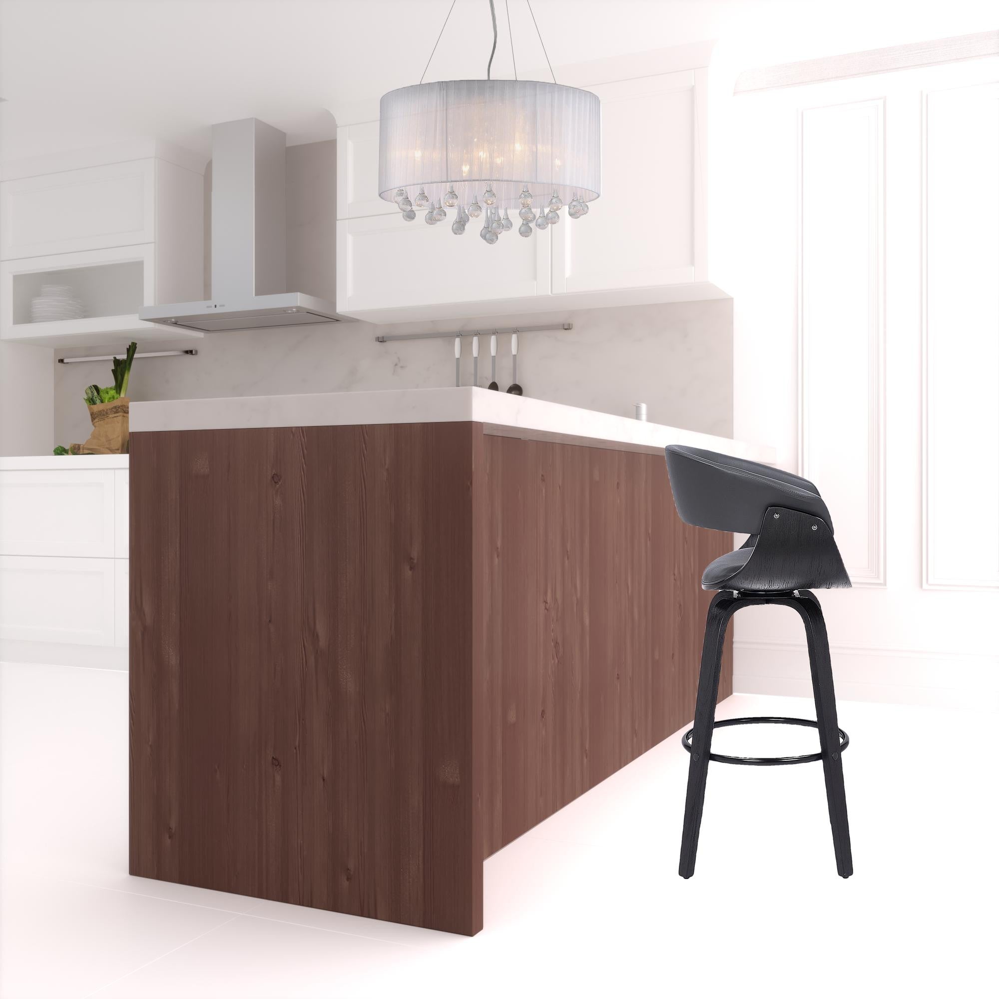 27" Gray And Black Faux Leather And Solid Wood Swivel Low Back Counter Height Bar Chair-1