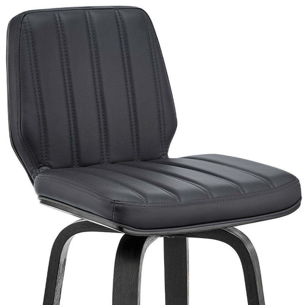 27" Gray and Black Faux Leather and Iron Counter Height Swivel Bar Chair-8