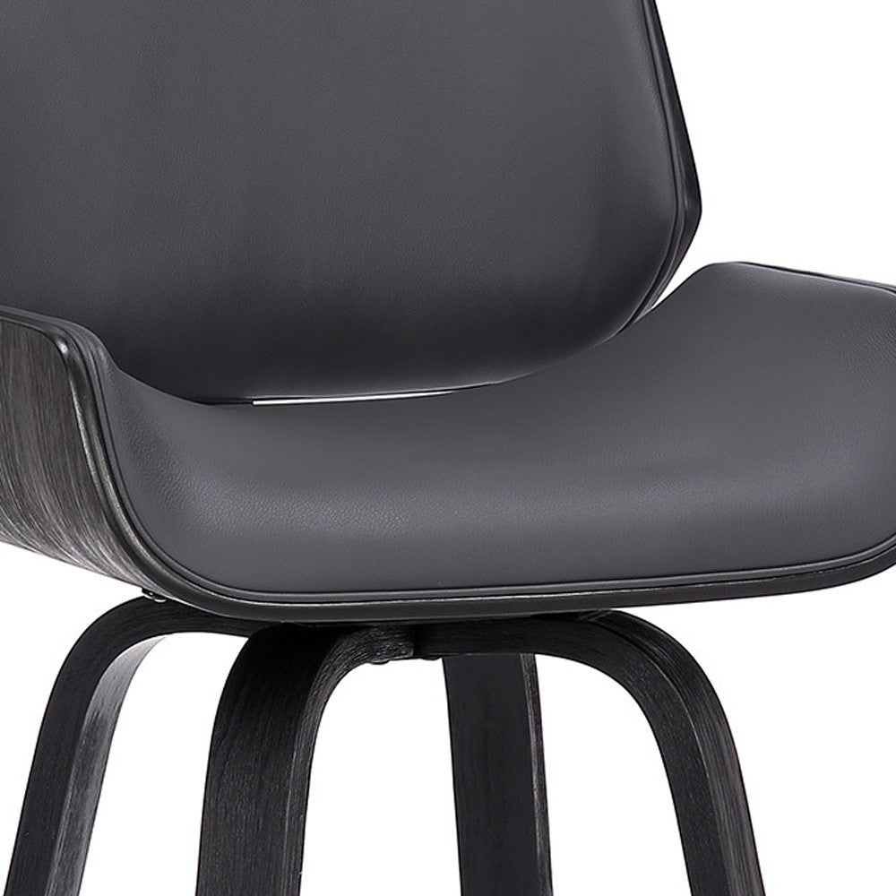 26" Gray And Black Faux Leather And Iron Swivel Counter Height Bar Chair-6
