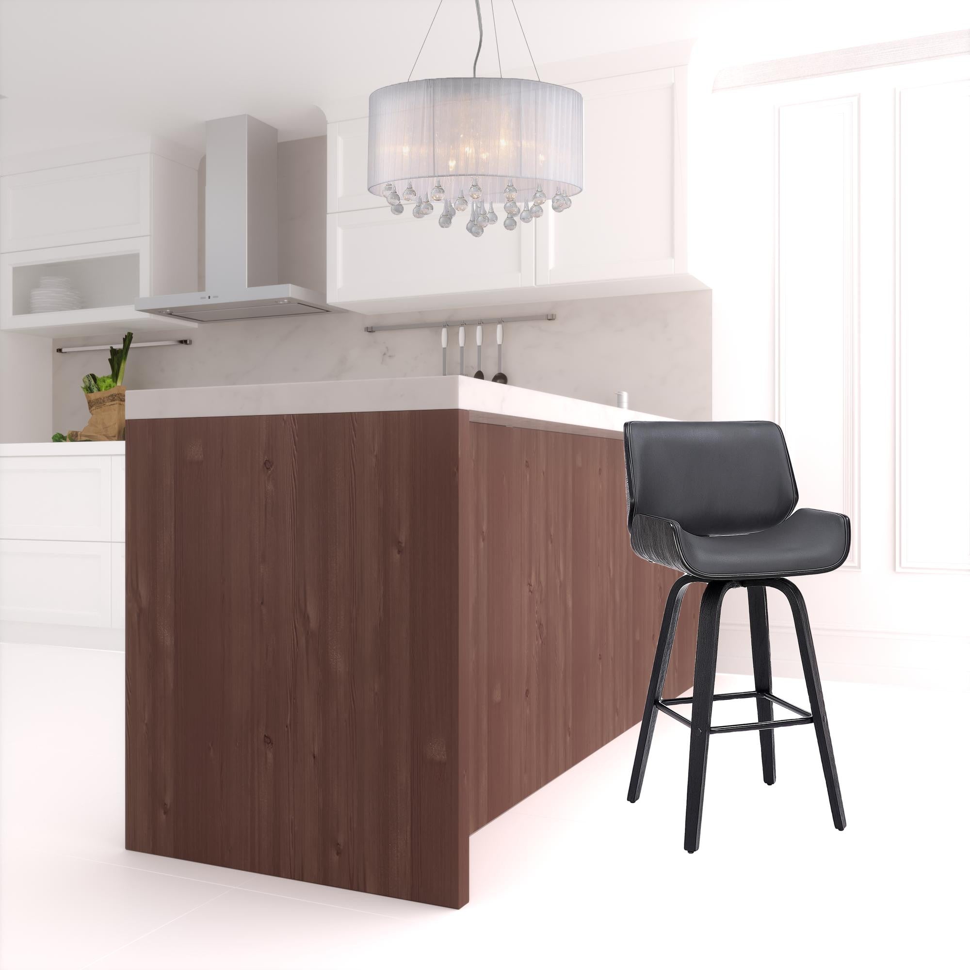 26" Gray And Black Faux Leather And Iron Swivel Counter Height Bar Chair-1