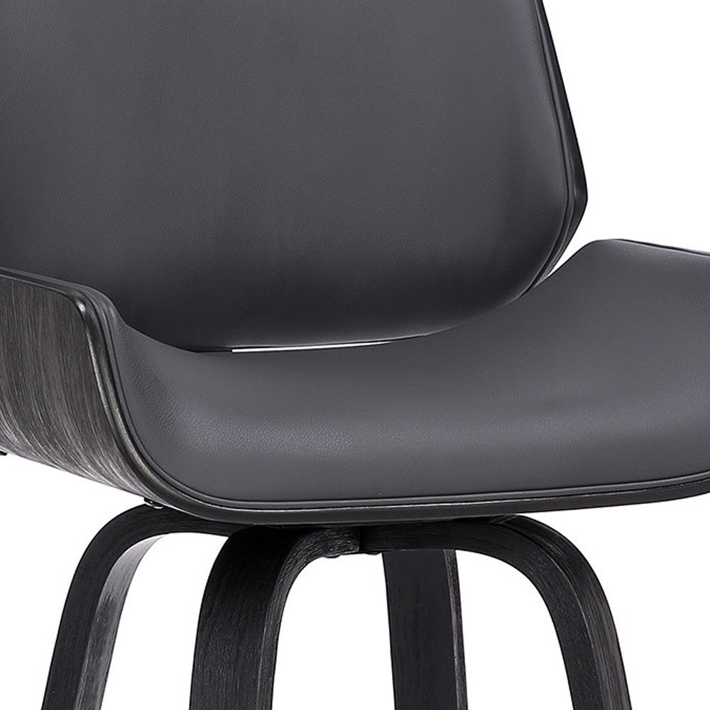 30" Gray and Black Faux Leather and Iron Bar Height Swivel Bar Chair-8