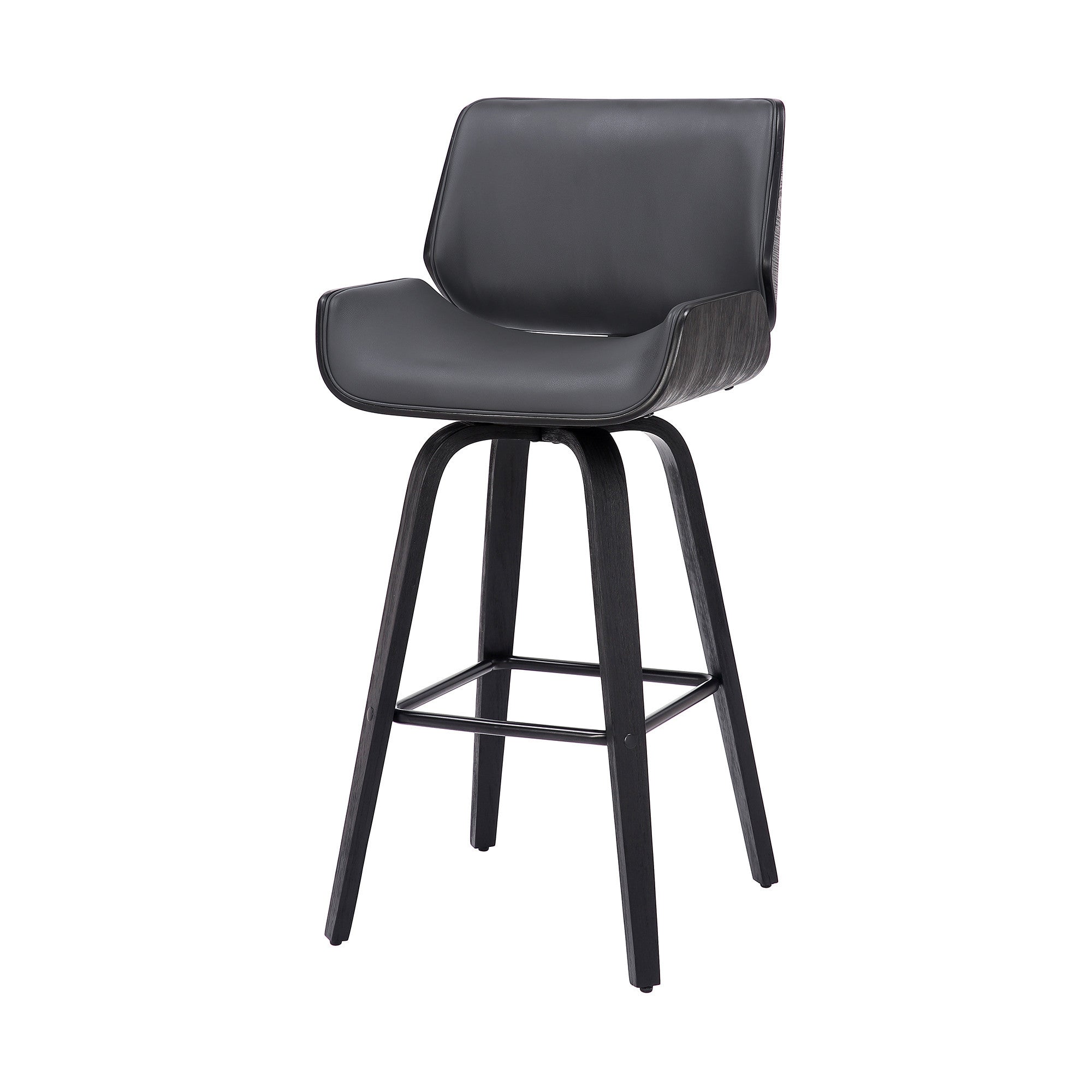 30" Gray and Black Faux Leather and Iron Bar Height Swivel Bar Chair-6