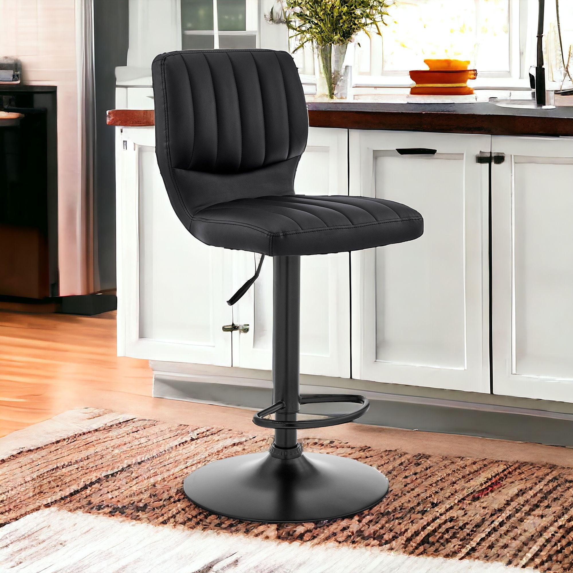 25" Black Iron Swivel Adjustable Height Bar Chair-1