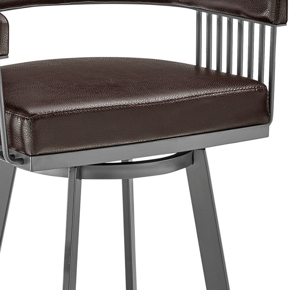 25" Chocolate And Gray Iron Swivel Low Back Counter Height Bar Chair-8