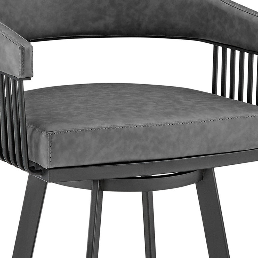 25" Gray And Black Iron Swivel Low Back Counter Height Bar Chair-7